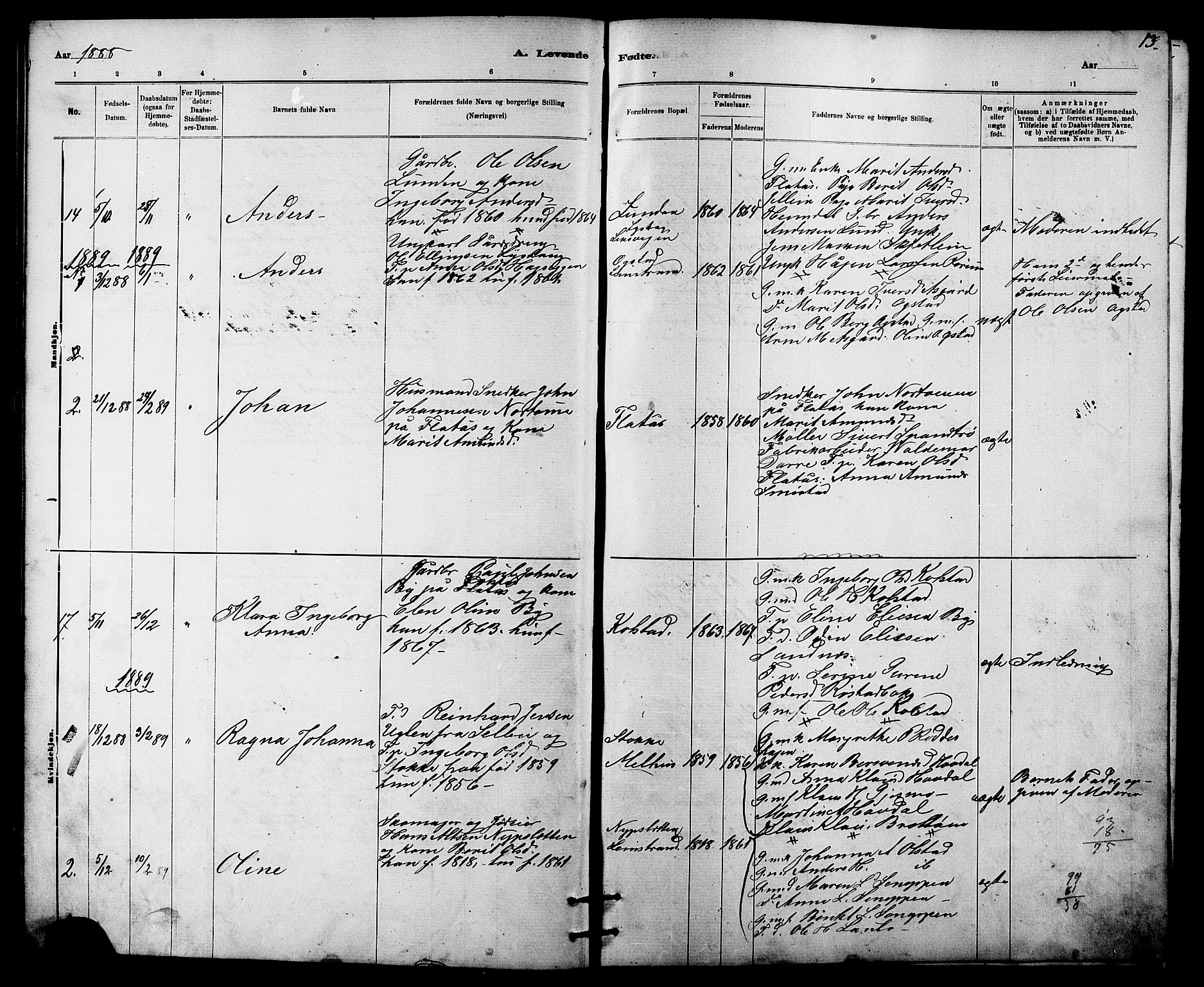 Ministerialprotokoller, klokkerbøker og fødselsregistre - Sør-Trøndelag, SAT/A-1456/613/L0395: Parish register (copy) no. 613C03, 1887-1909, p. 13