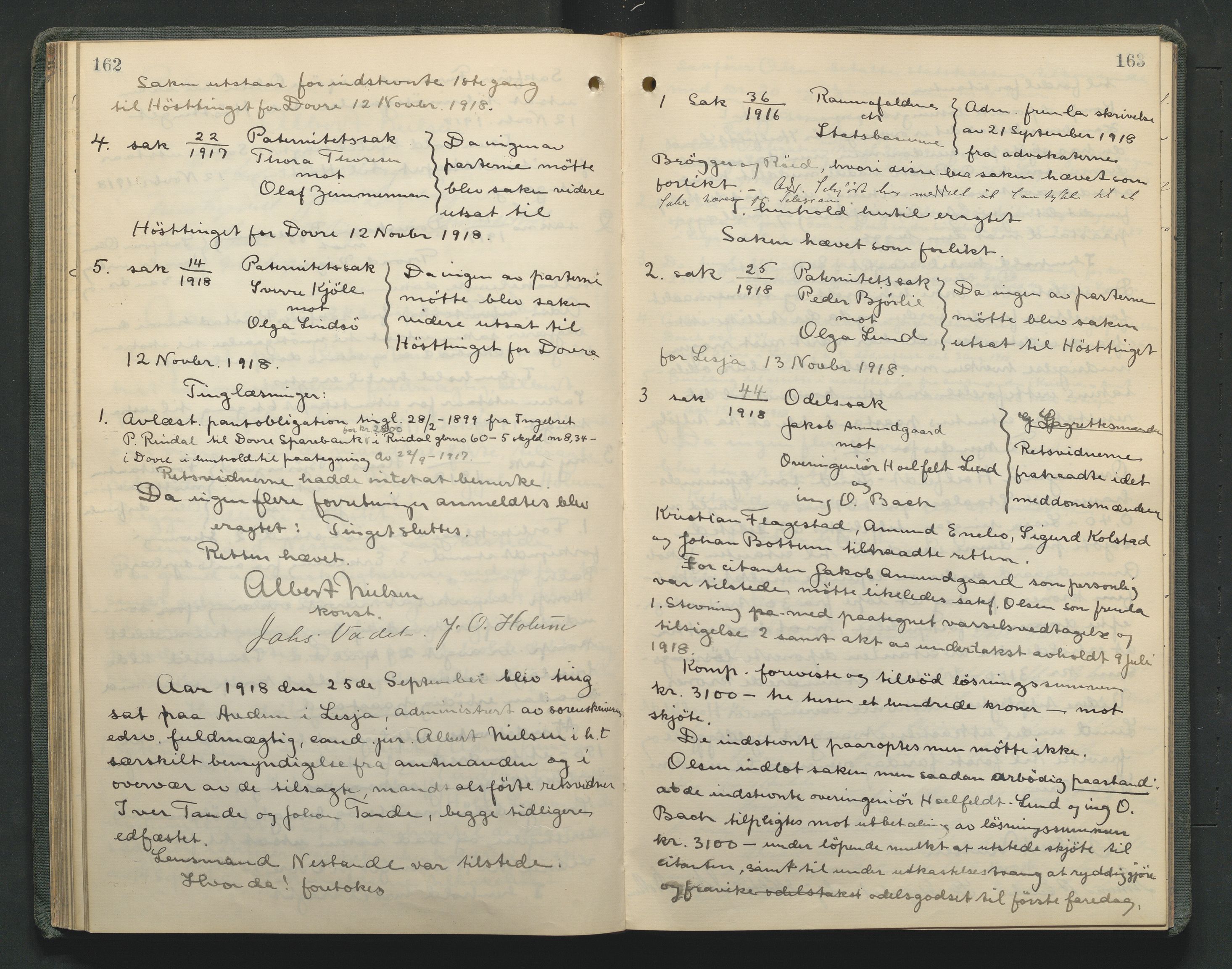 Nord-Gudbrandsdal tingrett, AV/SAH-TING-002/G/Gc/Gcb/L0012: Ekstrarettsprotokoll for åstedssaker, 1916-1922, p. 162-163