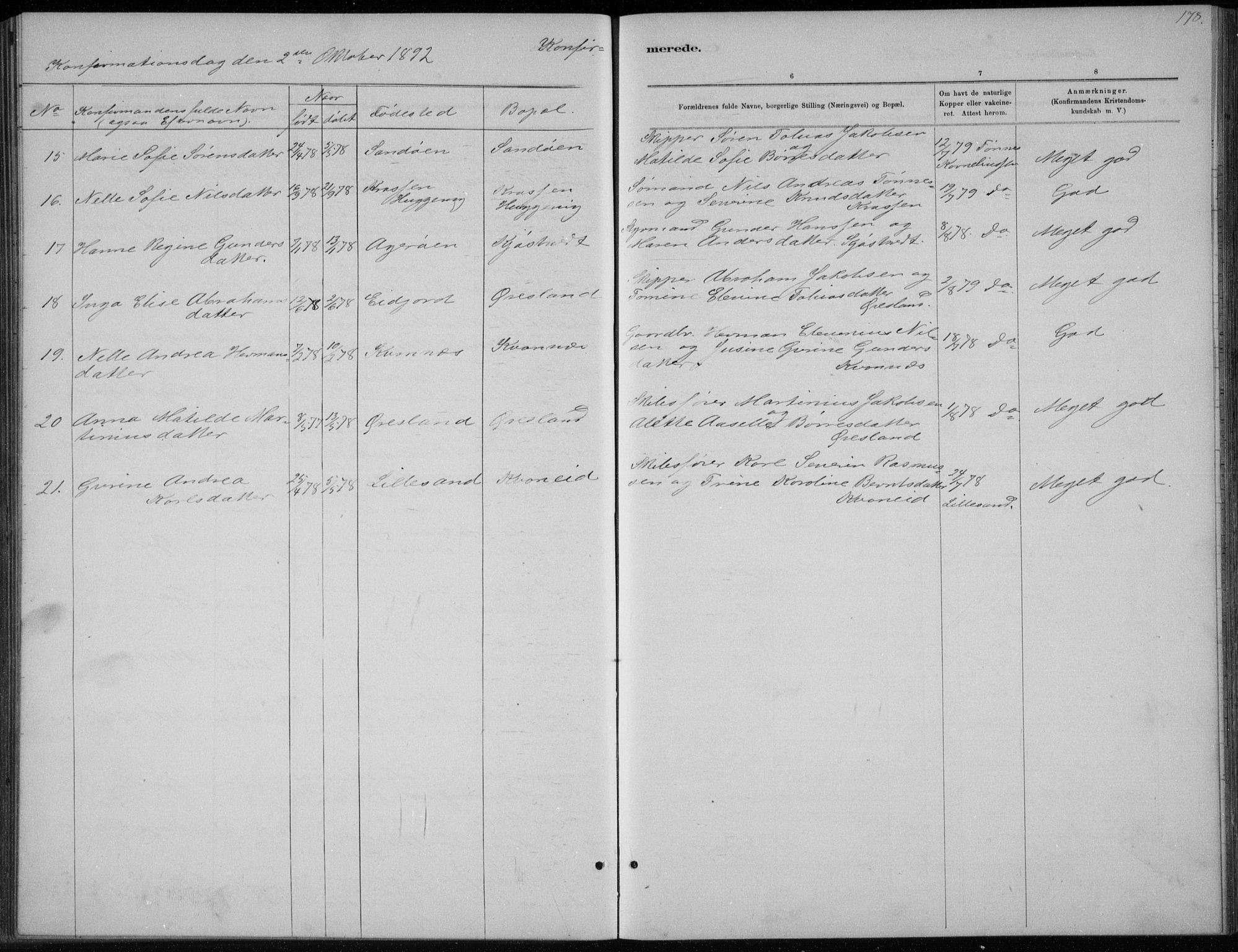 Høvåg sokneprestkontor, SAK/1111-0025/F/Fb/L0004: Parish register (copy) no. B 4, 1883-1898, p. 178