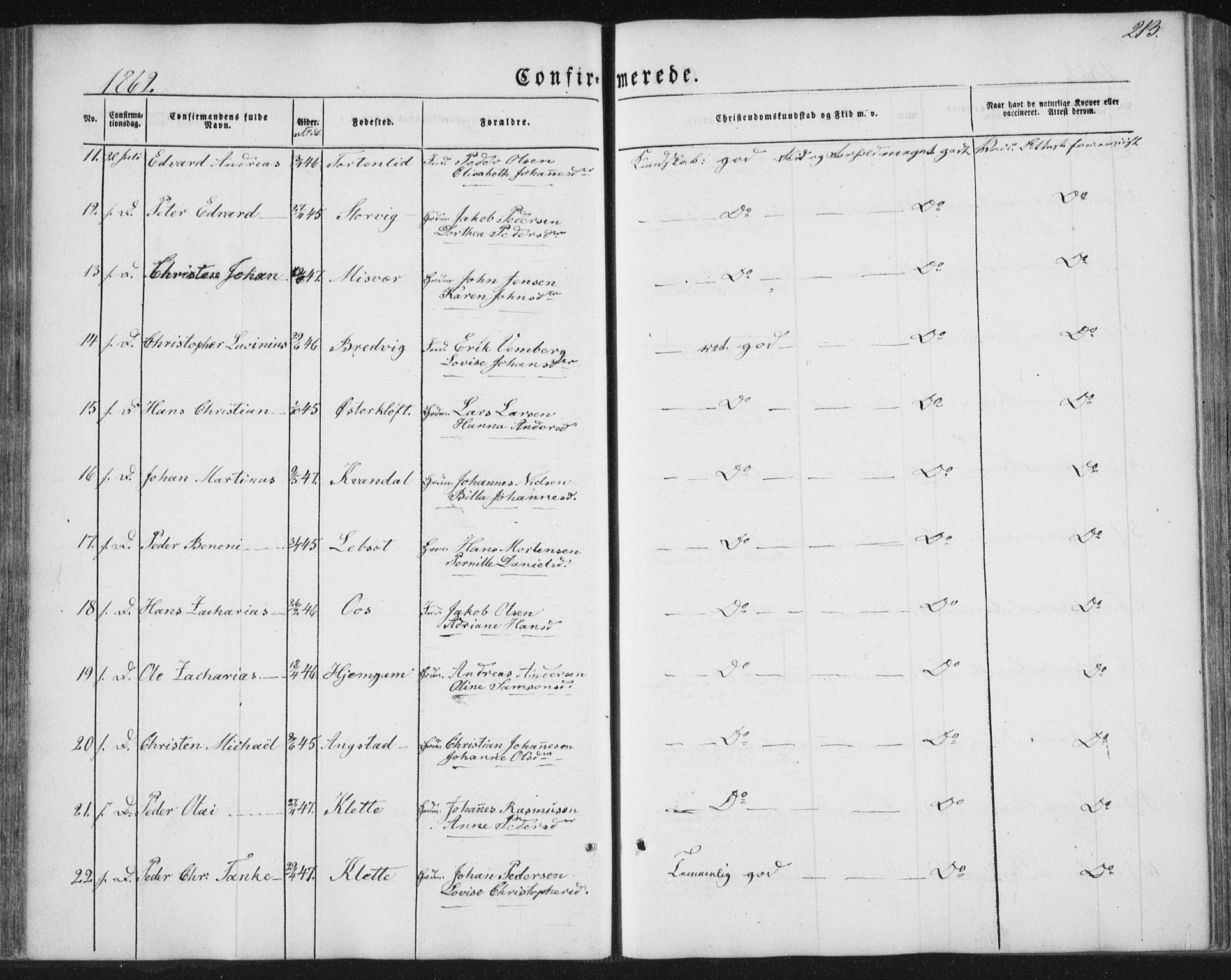 Ministerialprotokoller, klokkerbøker og fødselsregistre - Nordland, SAT/A-1459/852/L0738: Parish register (official) no. 852A08, 1849-1865, p. 213