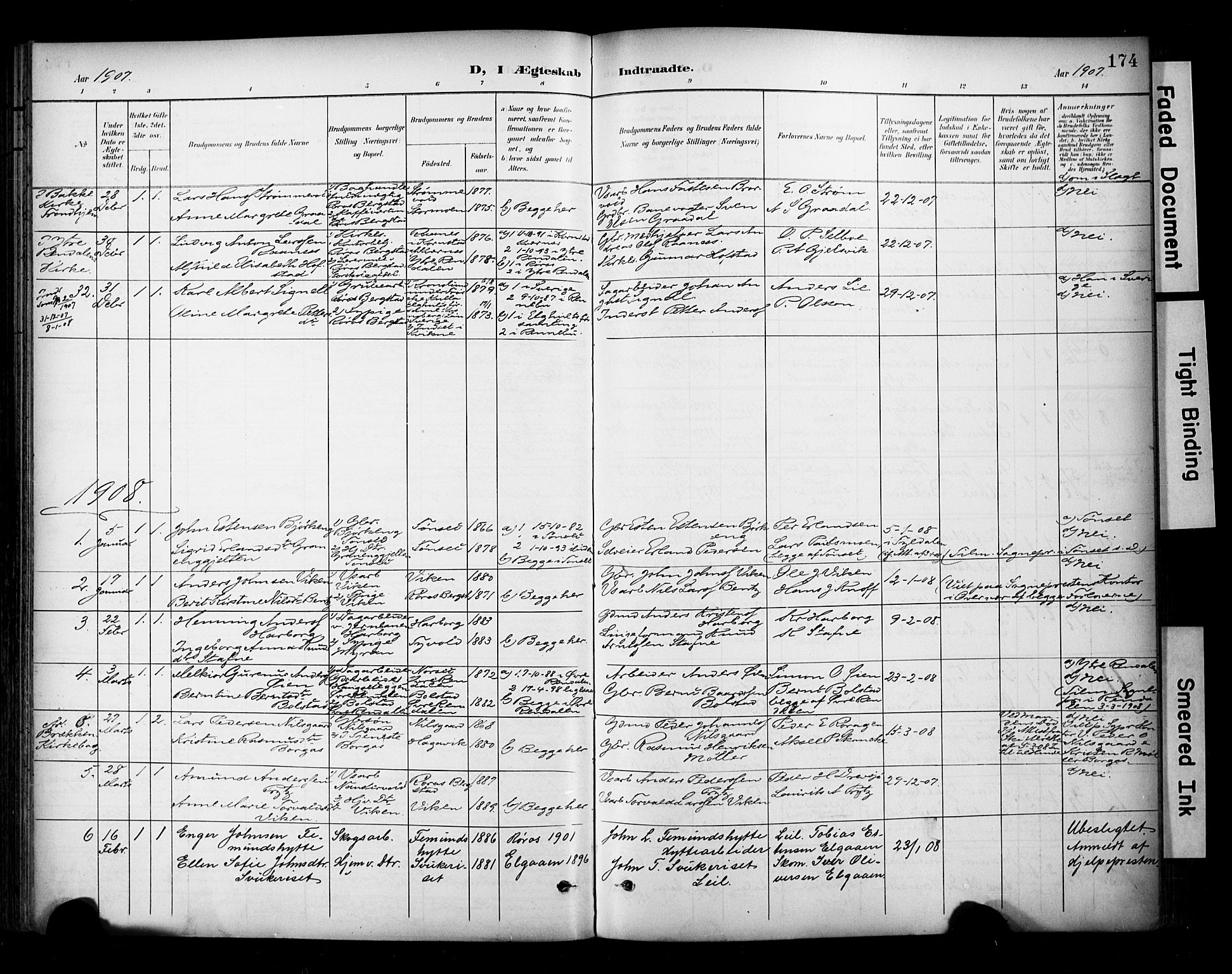 Ministerialprotokoller, klokkerbøker og fødselsregistre - Sør-Trøndelag, SAT/A-1456/681/L0936: Parish register (official) no. 681A14, 1899-1908, p. 174