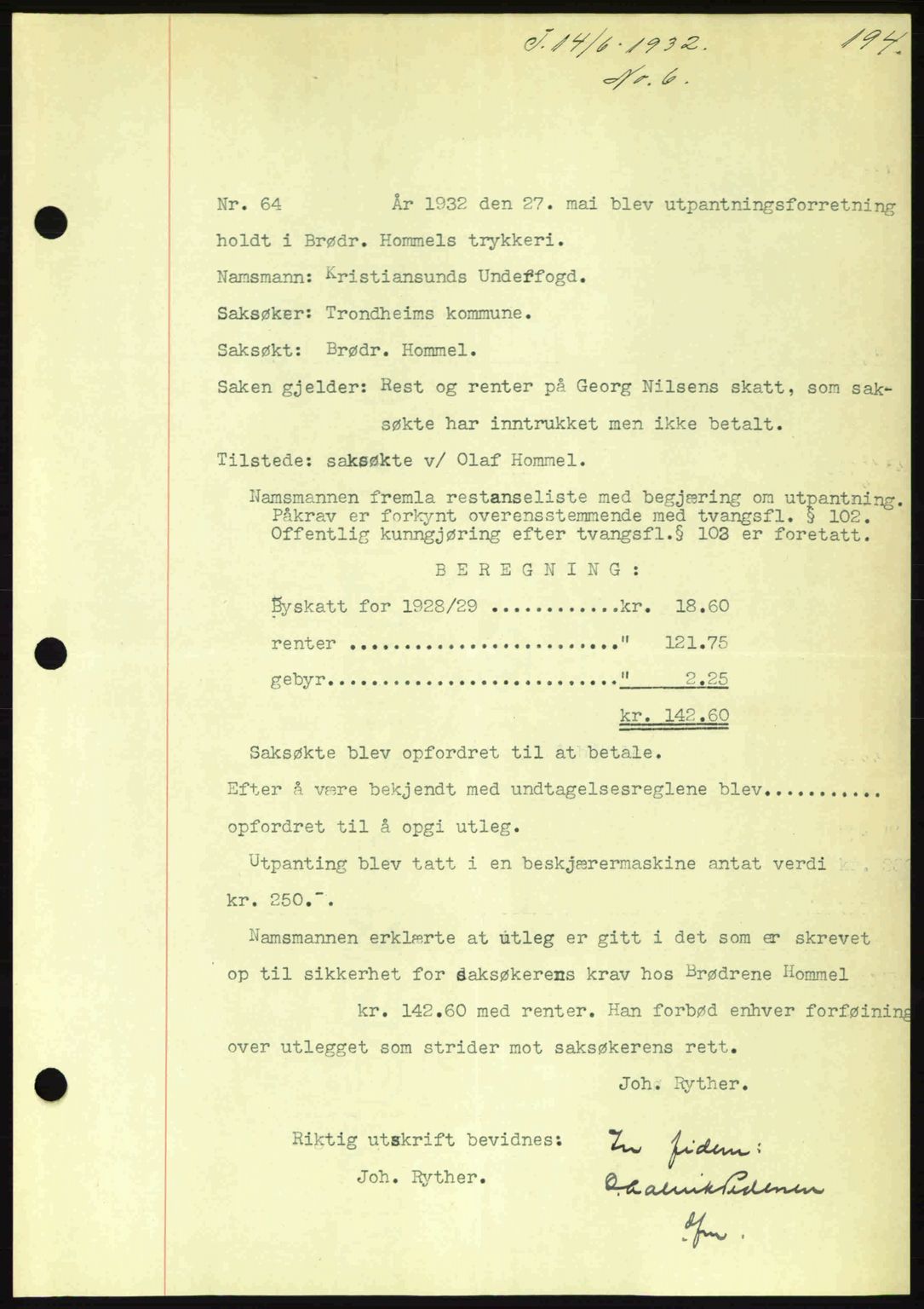 Kristiansund byfogd, AV/SAT-A-4587/A/27: Mortgage book no. 26, 1931-1933, Deed date: 14.06.1932