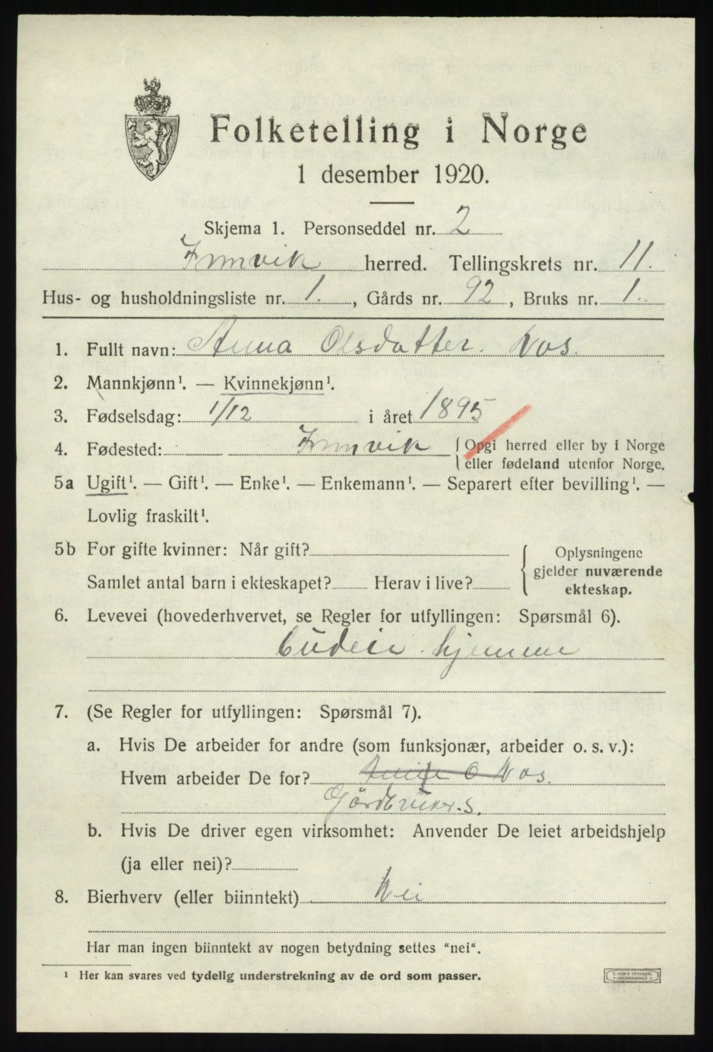 SAB, 1920 census for Innvik, 1920, p. 4533