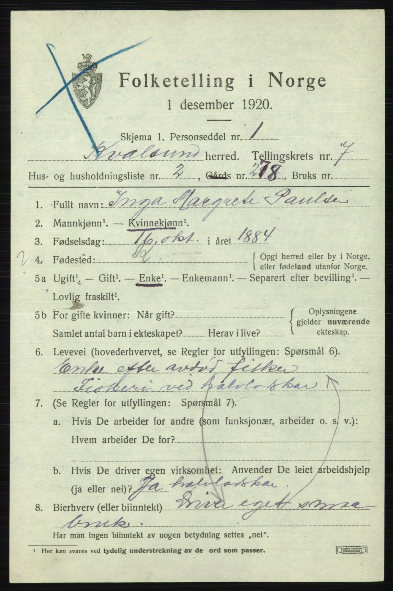 SATØ, 1920 census for , 1920, p. 2136