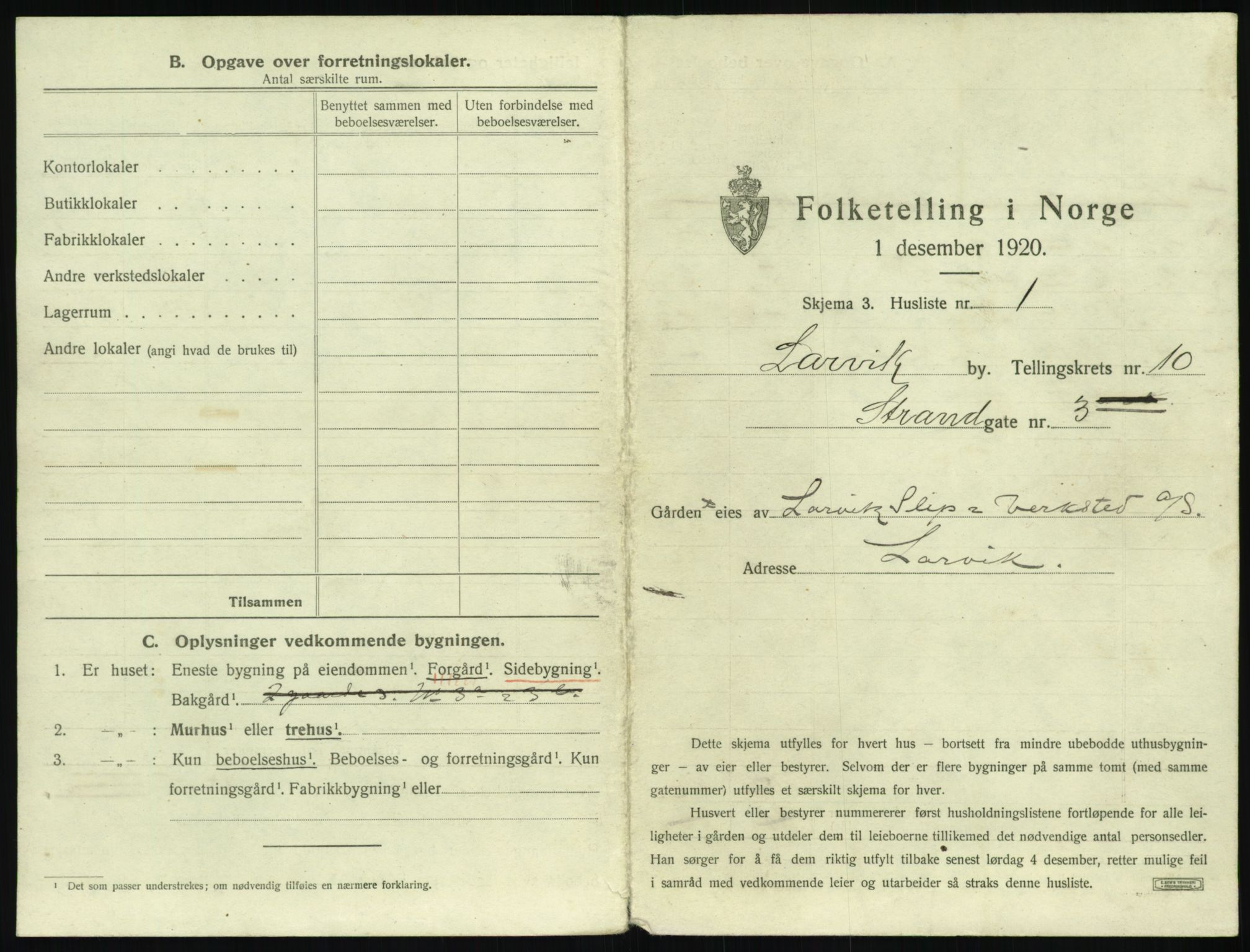 SAKO, 1920 census for Larvik, 1920, p. 2400