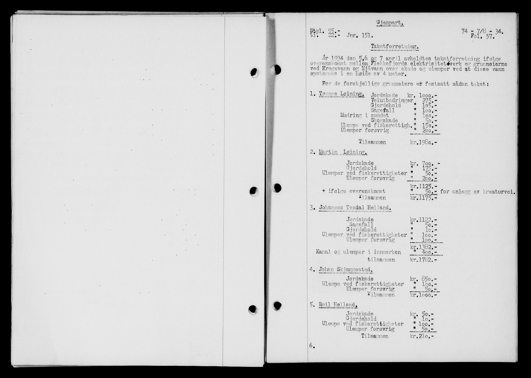 Flekkefjord sorenskriveri, SAK/1221-0001/G/Gb/Gba/L0051: Mortgage book no. 47, 1934-1935, Deed date: 07.08.1934