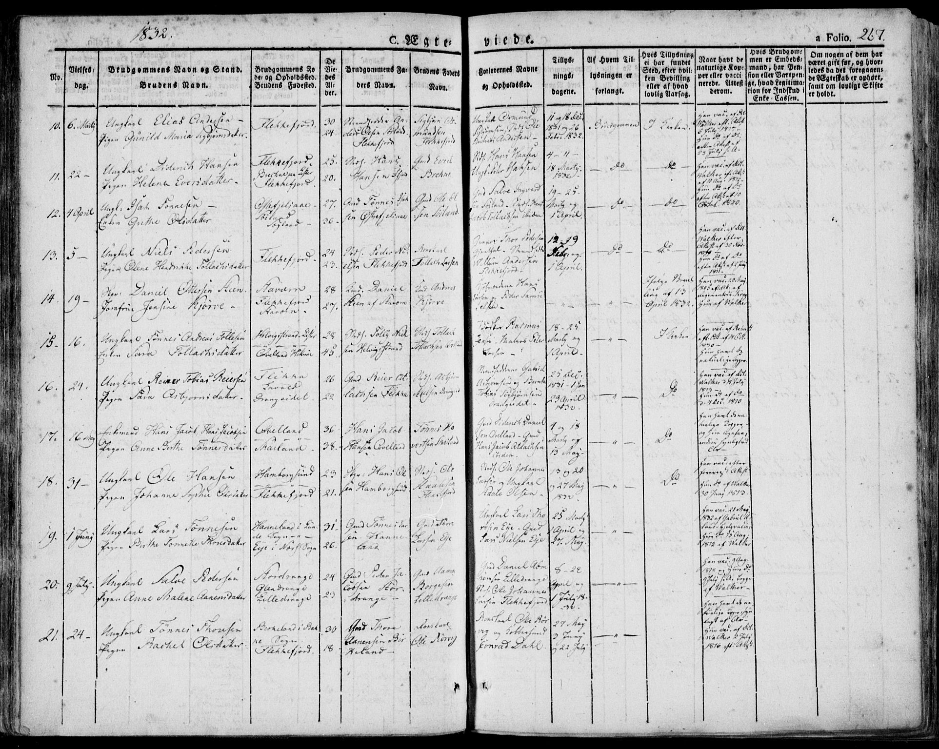 Flekkefjord sokneprestkontor, SAK/1111-0012/F/Fa/Fac/L0003: Parish register (official) no. A 3, 1826-1841, p. 267