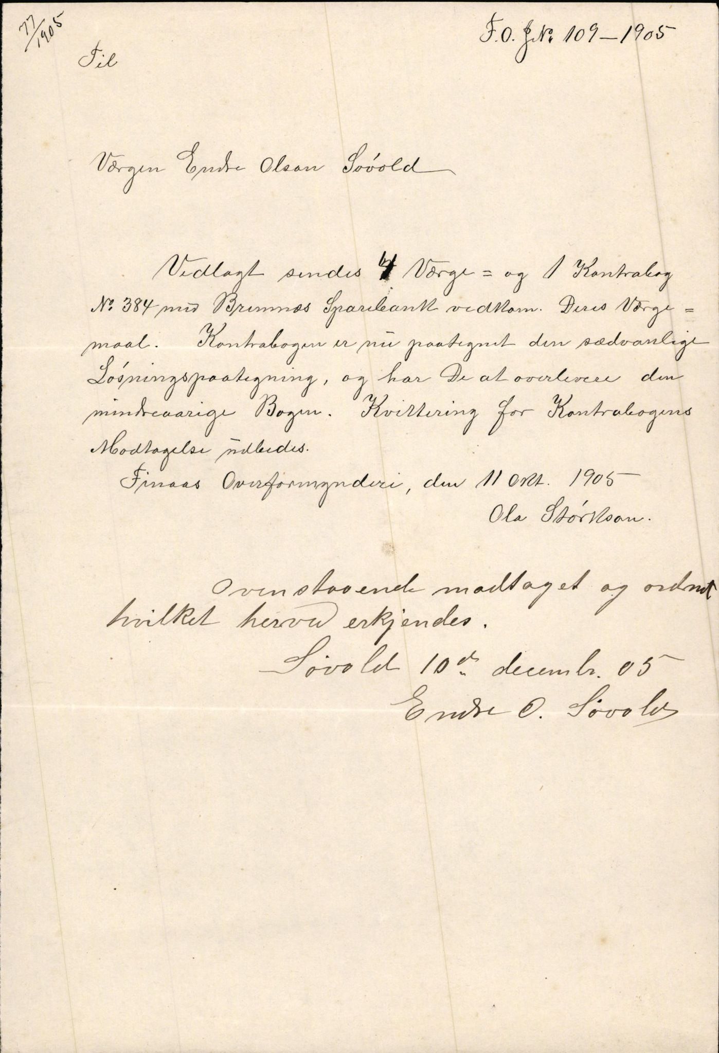 Finnaas kommune. Overformynderiet, IKAH/1218a-812/D/Da/Daa/L0002/0003: Kronologisk ordna korrespondanse / Kronologisk ordna korrespondanse, 1905-1909, p. 46