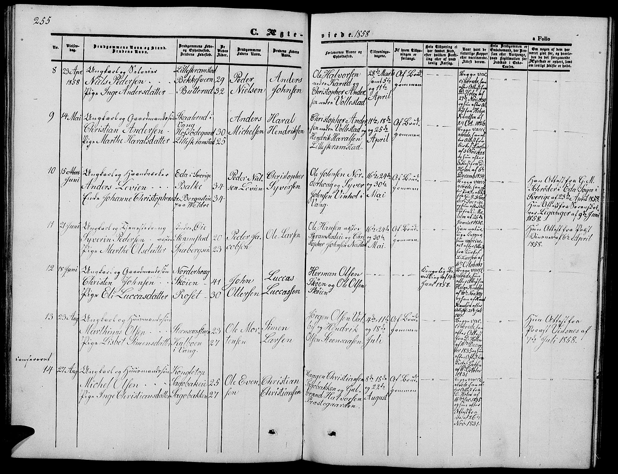 Løten prestekontor, AV/SAH-PREST-022/L/La/L0003: Parish register (copy) no. 3, 1850-1862, p. 255