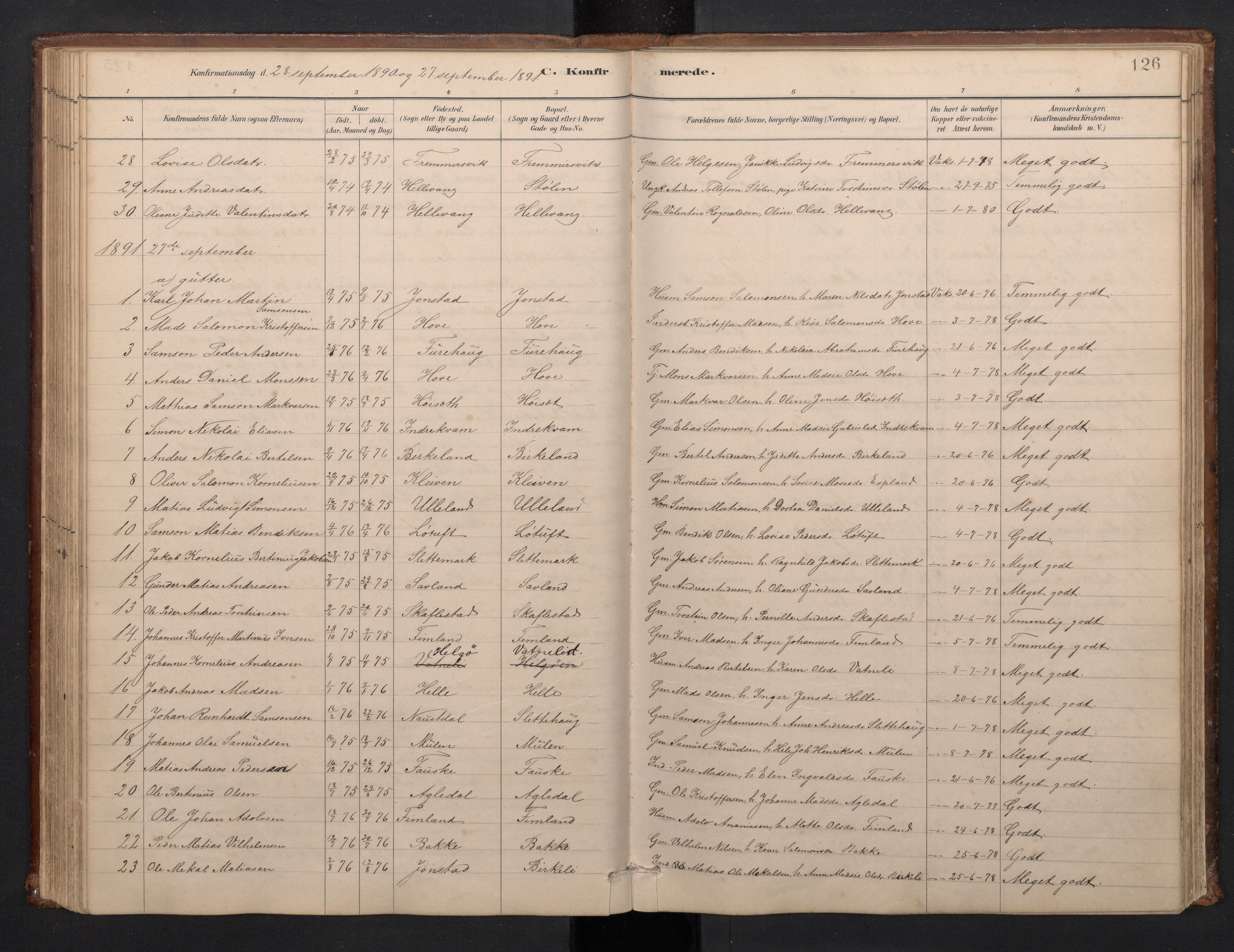 Førde sokneprestembete, SAB/A-79901/H/Hab/Habd/L0003: Parish register (copy) no. D 3, 1881-1897, p. 125b-126a