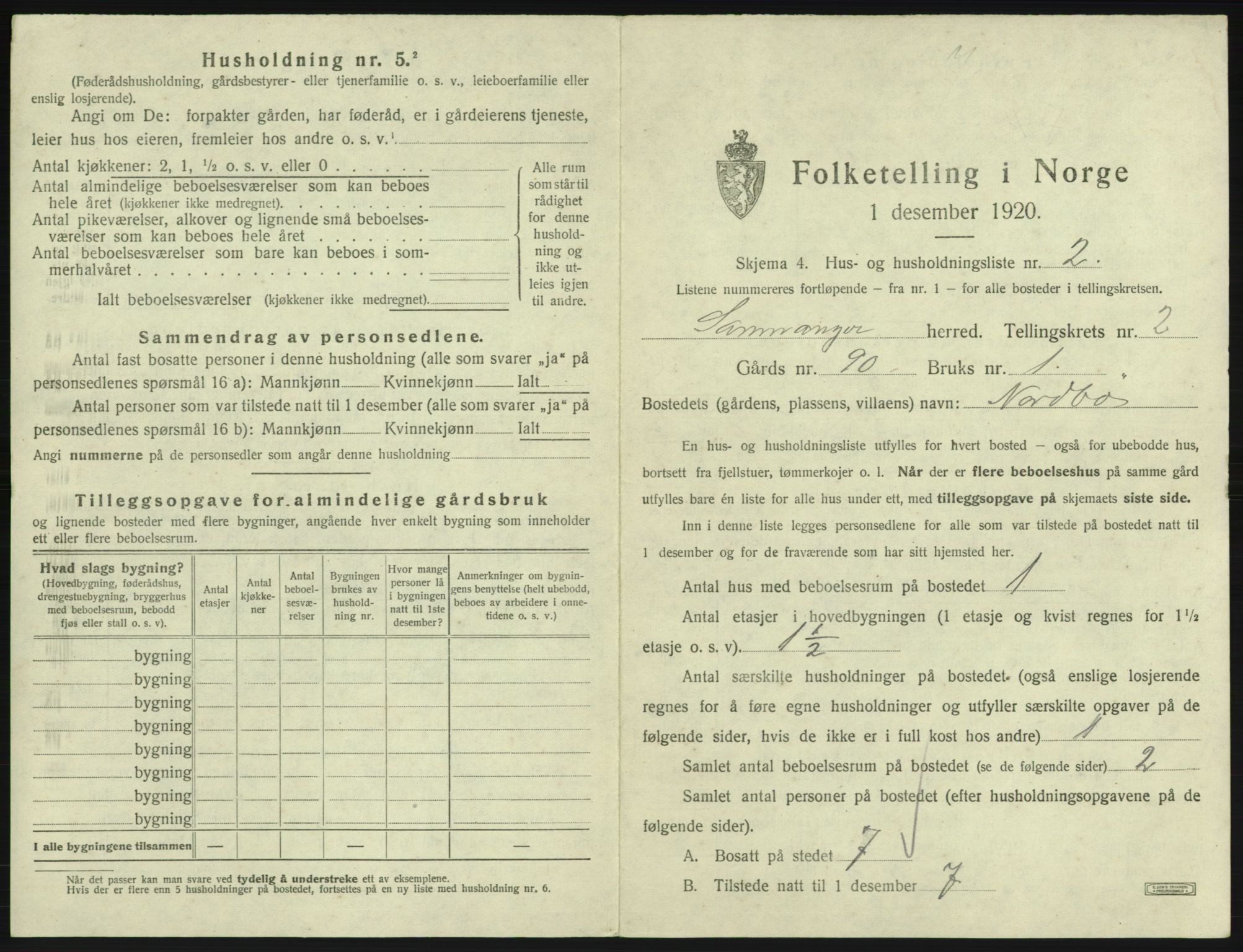 SAB, 1920 census for Samnanger, 1920, p. 95