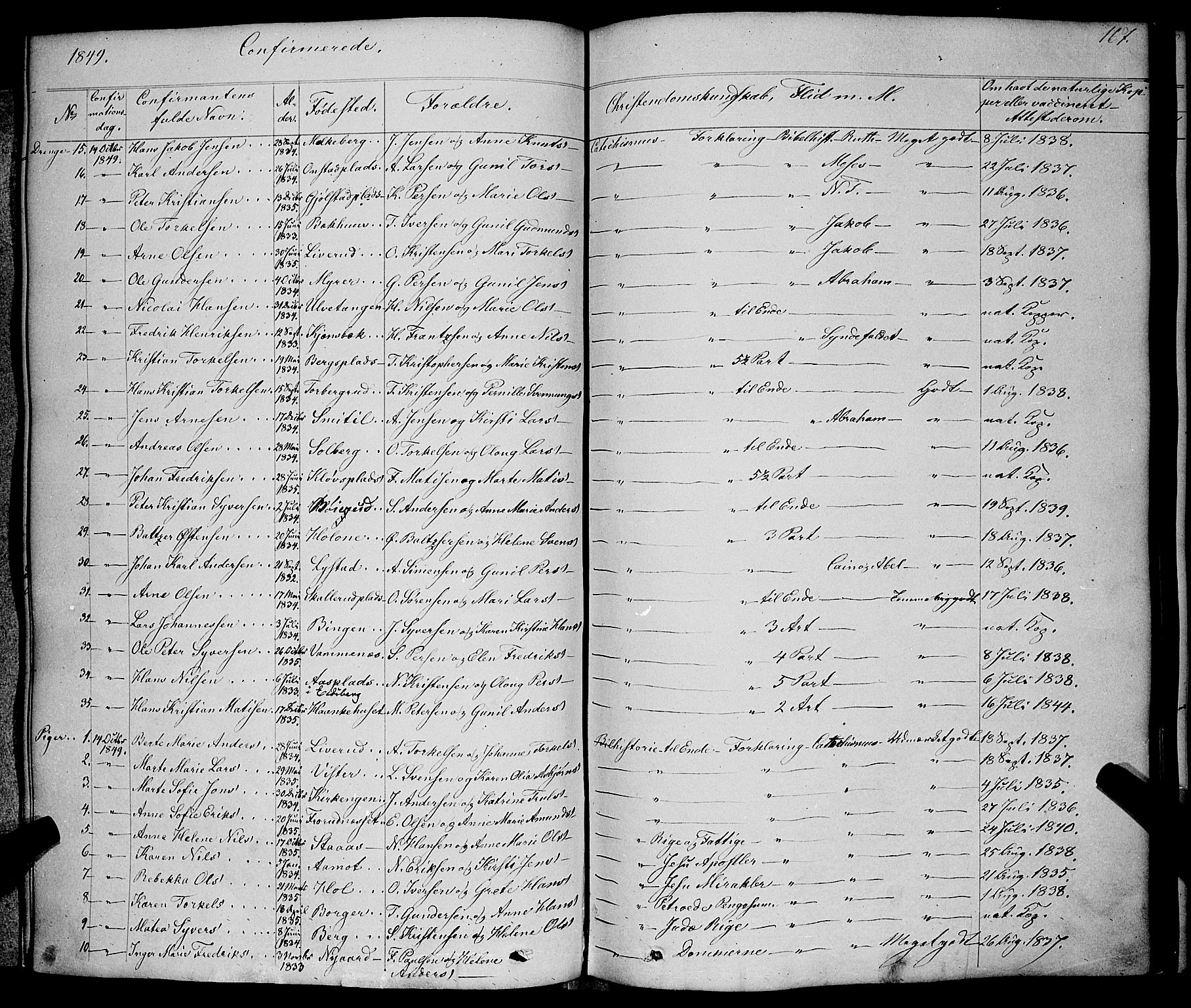 Skiptvet prestekontor Kirkebøker, AV/SAO-A-20009/F/Fa/L0006: Parish register (official) no. 6, 1839-1860, p. 167