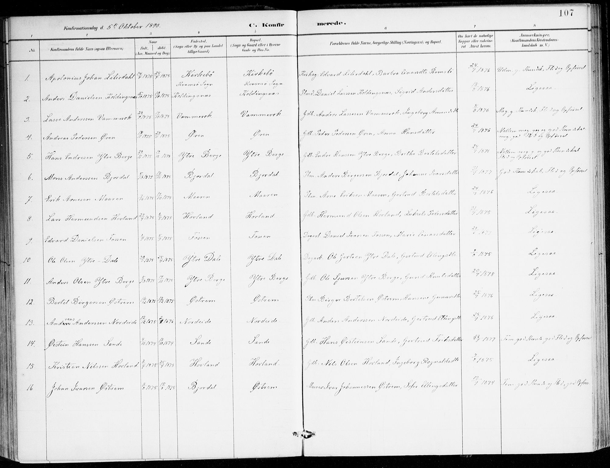 Lavik sokneprestembete, AV/SAB-A-80901: Parish register (official) no. C 1, 1882-1904, p. 107