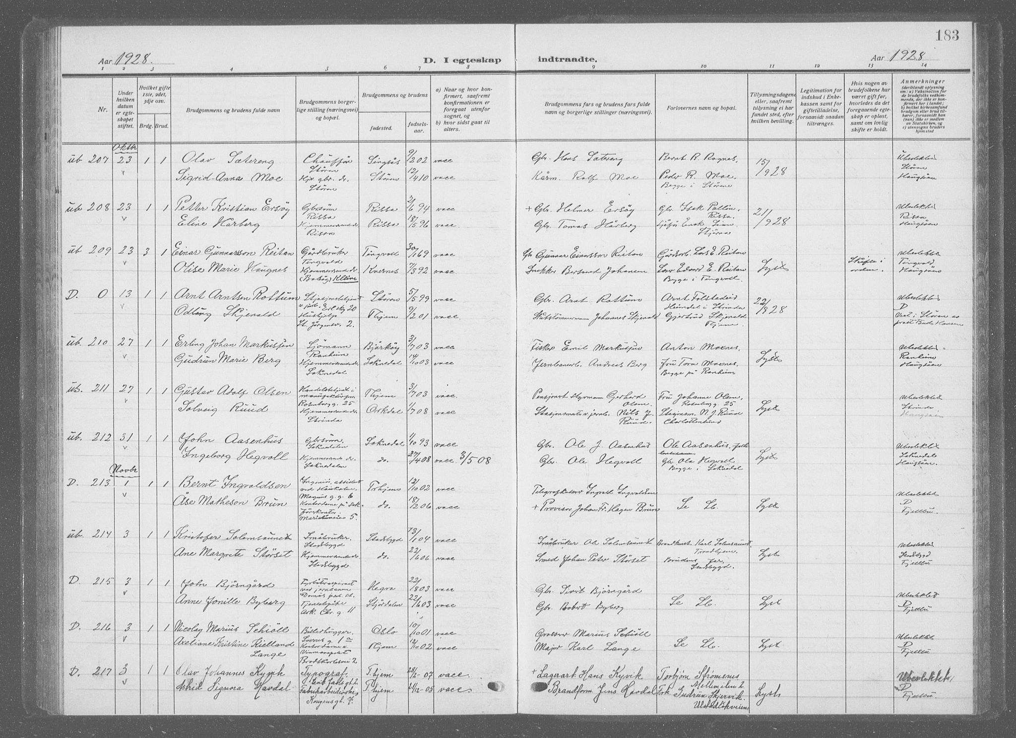 Ministerialprotokoller, klokkerbøker og fødselsregistre - Sør-Trøndelag, AV/SAT-A-1456/601/L0098: Parish register (copy) no. 601C16, 1921-1934, p. 183