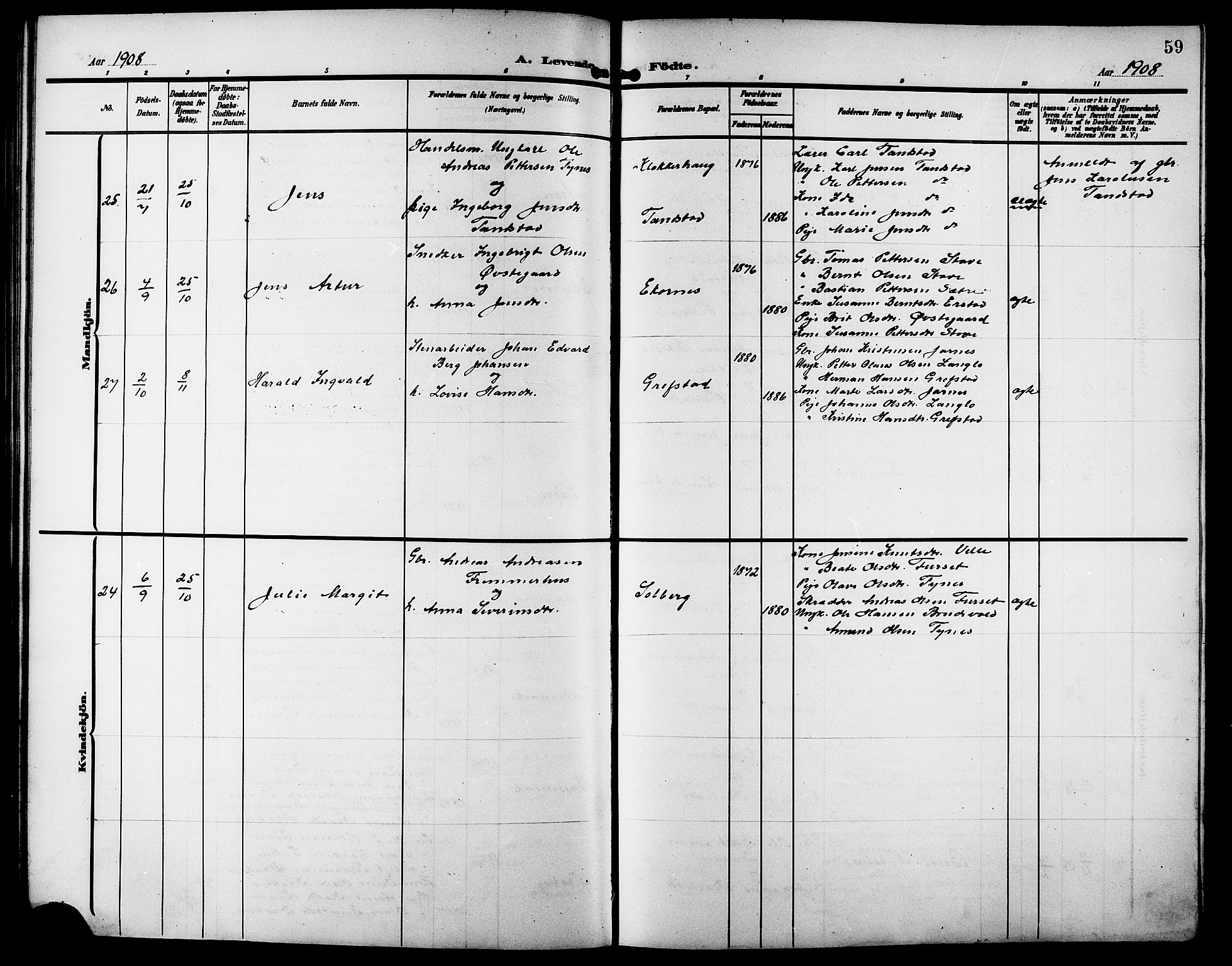 Ministerialprotokoller, klokkerbøker og fødselsregistre - Møre og Romsdal, SAT/A-1454/523/L0341: Parish register (copy) no. 523C04, 1903-1916, p. 59