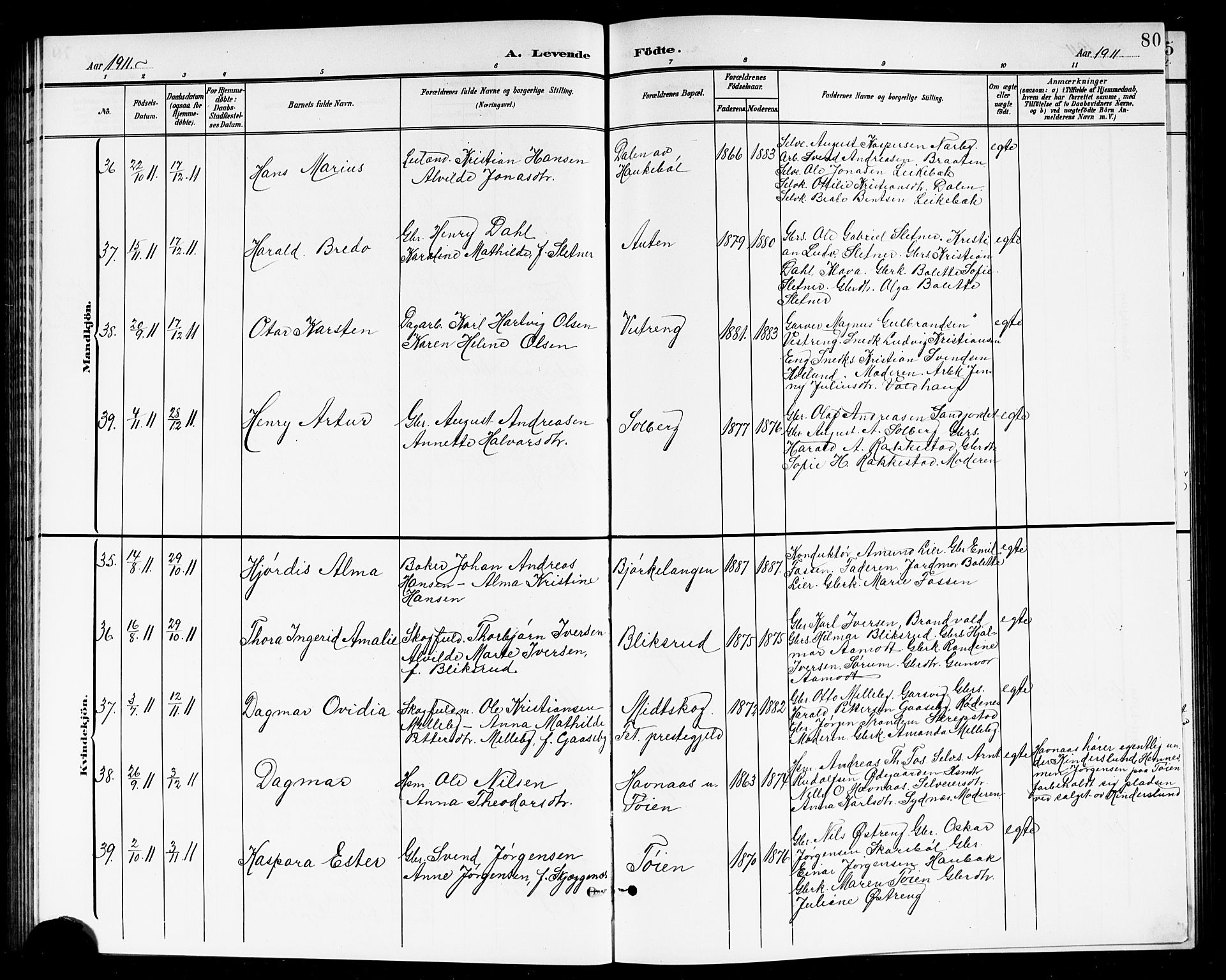 Høland prestekontor Kirkebøker, AV/SAO-A-10346a/G/Ga/L0007: Parish register (copy) no. I 7, 1902-1914, p. 80