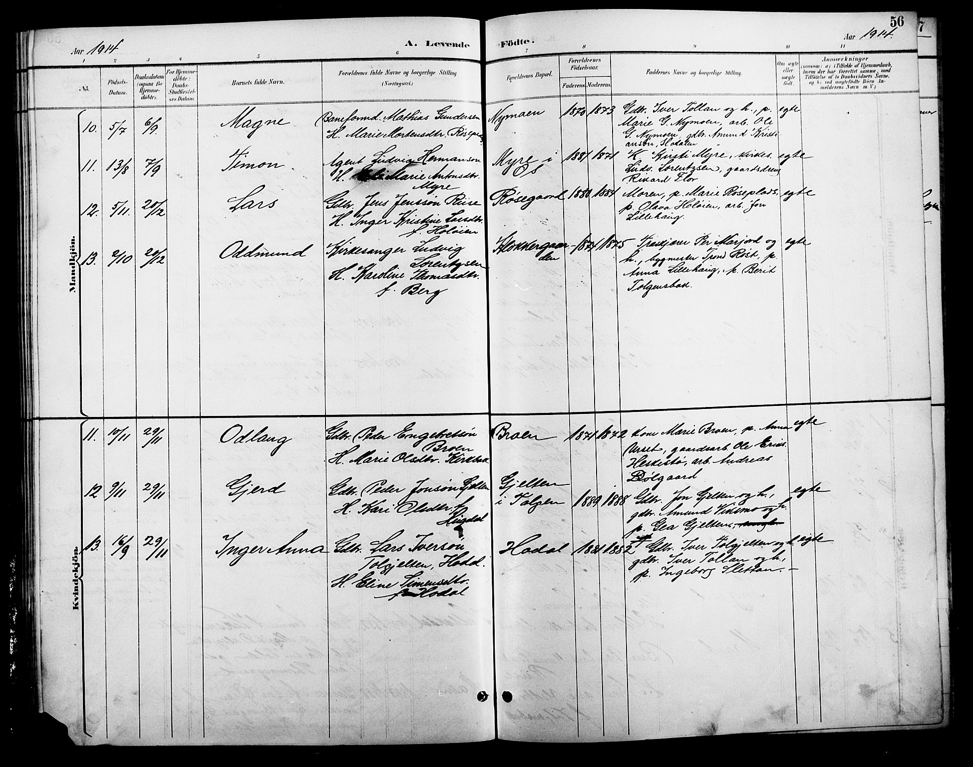 Tolga prestekontor, SAH/PREST-062/L/L0009: Parish register (copy) no. 9, 1892-1919, p. 56