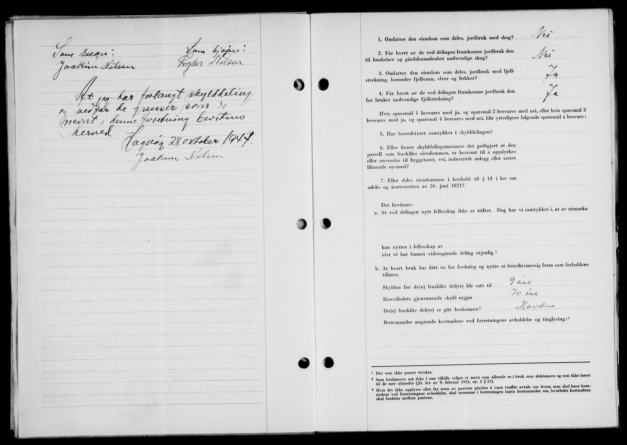 Lofoten sorenskriveri, SAT/A-0017/1/2/2C/L0017a: Mortgage book no. 17a, 1947-1948, Diary no: : 1853/1947