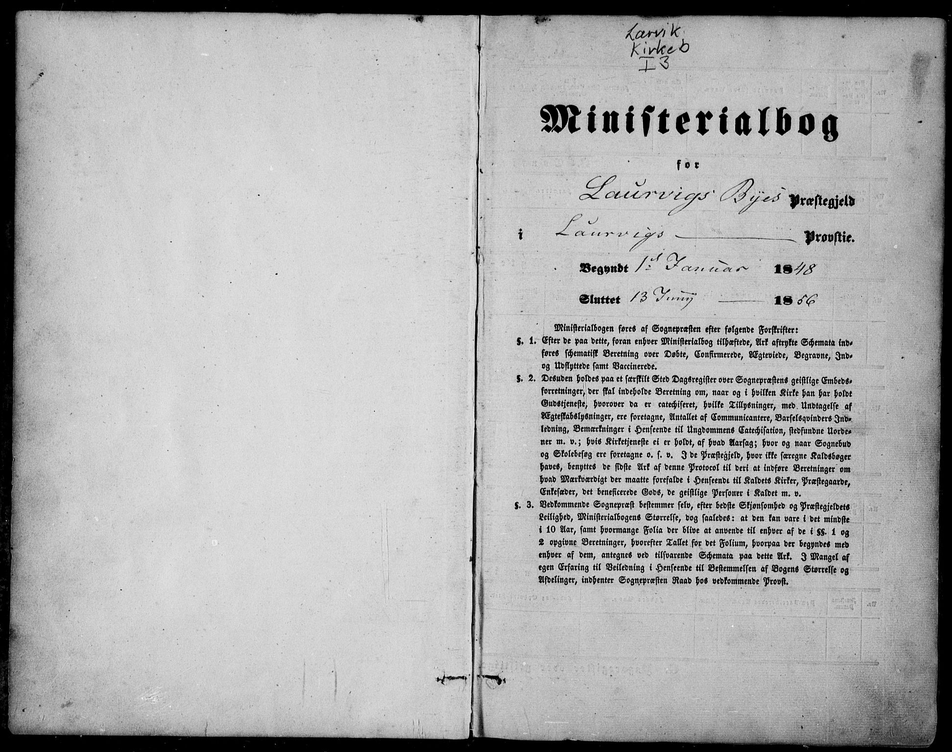 Larvik kirkebøker, SAKO/A-352/F/Fa/L0003: Parish register (official) no. I 3, 1848-1856