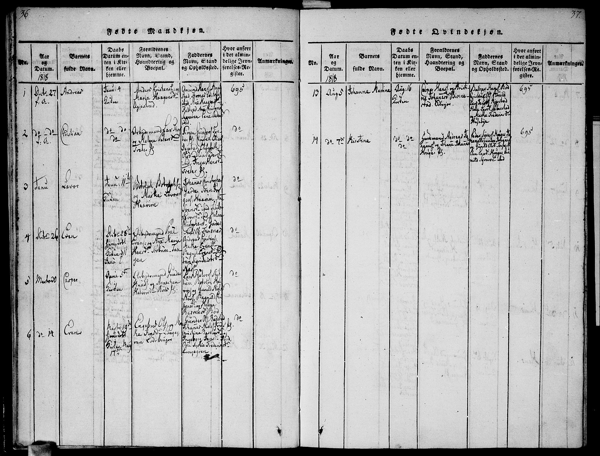 Vestby prestekontor Kirkebøker, AV/SAO-A-10893/G/Ga/L0001: Parish register (copy) no. I 1, 1814-1827, p. 36-37