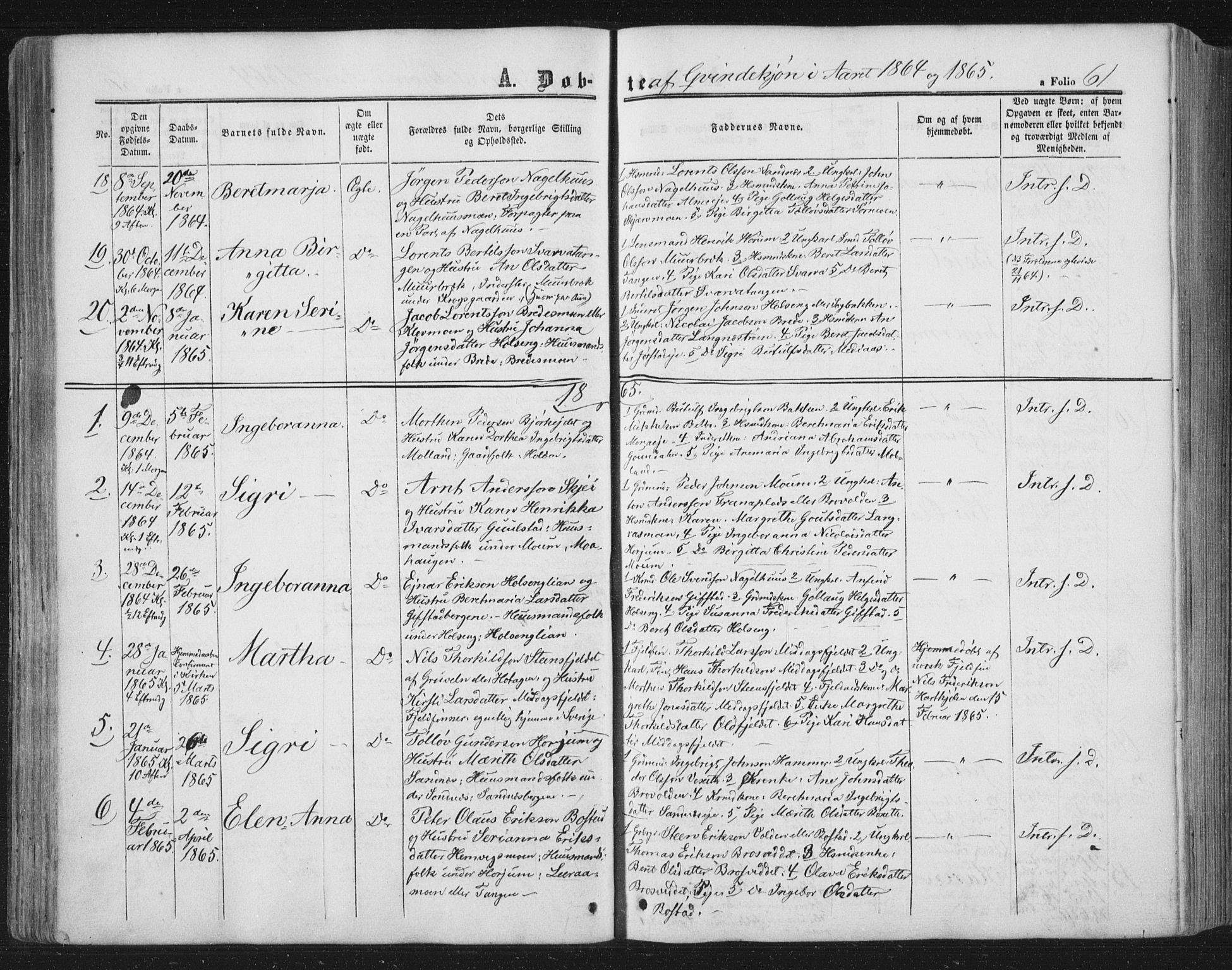 Ministerialprotokoller, klokkerbøker og fødselsregistre - Nord-Trøndelag, SAT/A-1458/749/L0472: Parish register (official) no. 749A06, 1857-1873, p. 61
