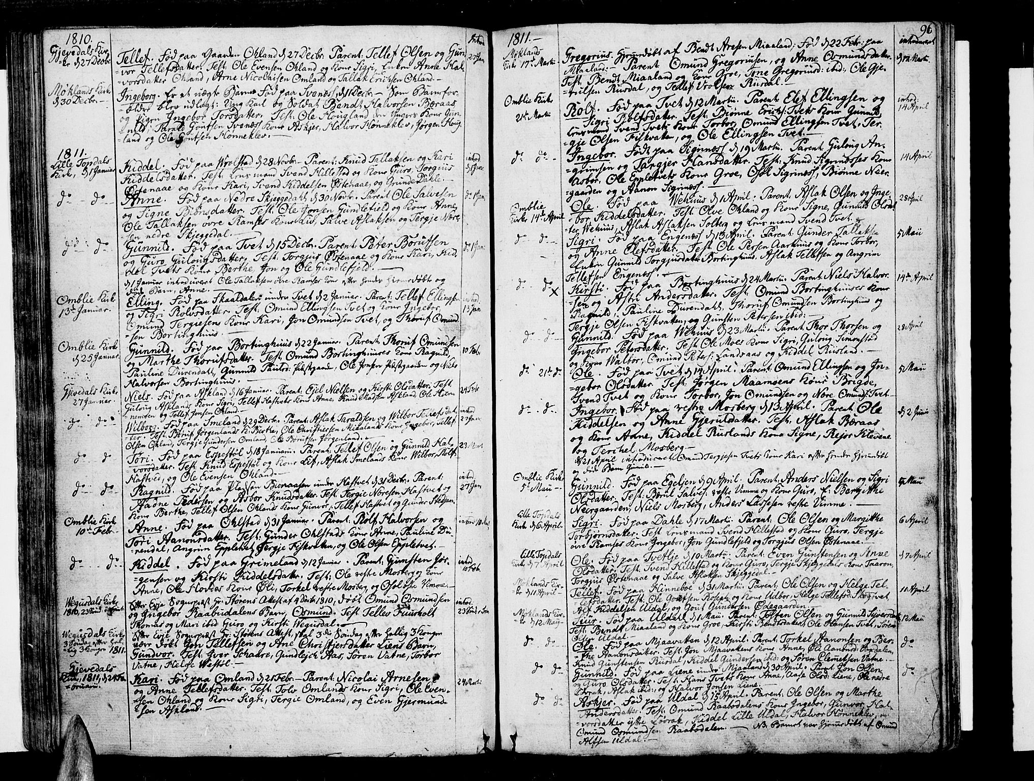 Åmli sokneprestkontor, SAK/1111-0050/F/Fa/Fac/L0005: Parish register (official) no. A 5, 1796-1816, p. 96
