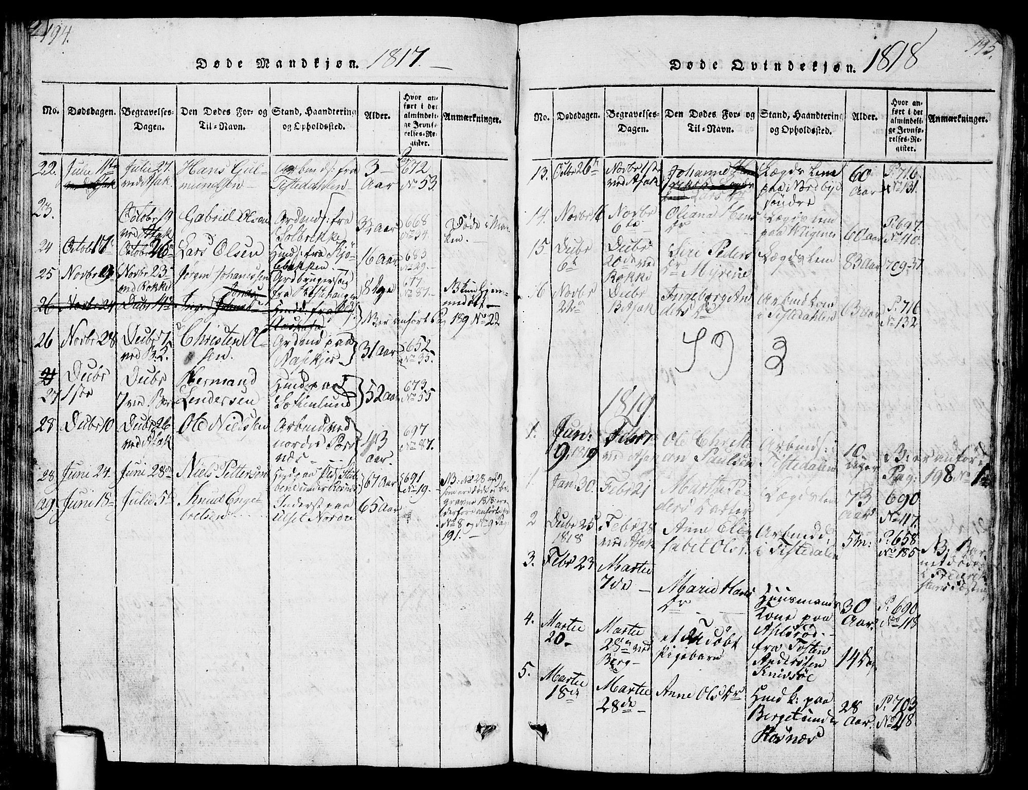 Berg prestekontor Kirkebøker, SAO/A-10902/G/Ga/L0001: Parish register (copy) no. I 1, 1815-1832, p. 194-195
