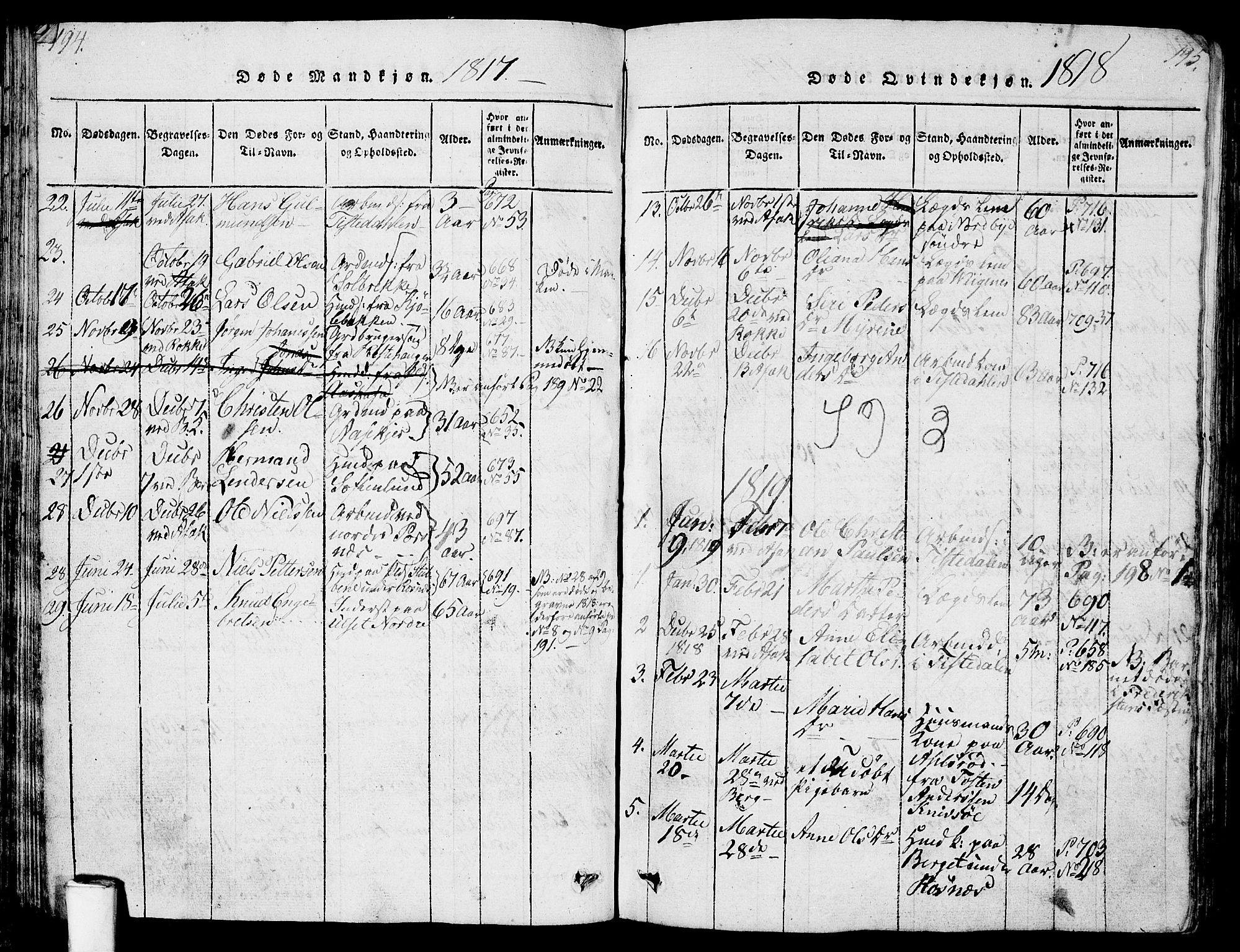 Berg prestekontor Kirkebøker, AV/SAO-A-10902/G/Ga/L0001: Parish register (copy) no. I 1, 1815-1832, p. 194-195