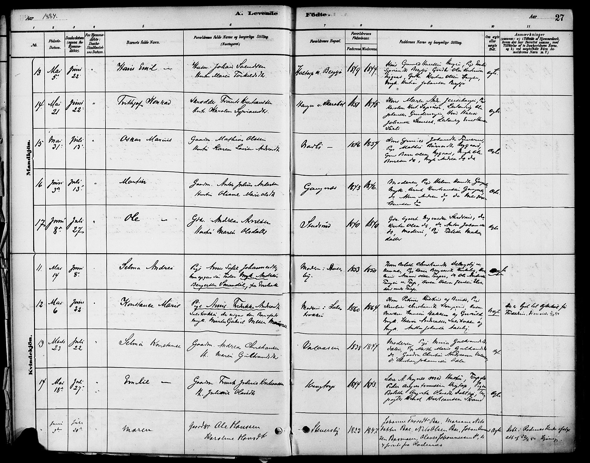 Høland prestekontor Kirkebøker, AV/SAO-A-10346a/F/Fb/L0001: Parish register (official) no. II 1, 1880-1897, p. 27