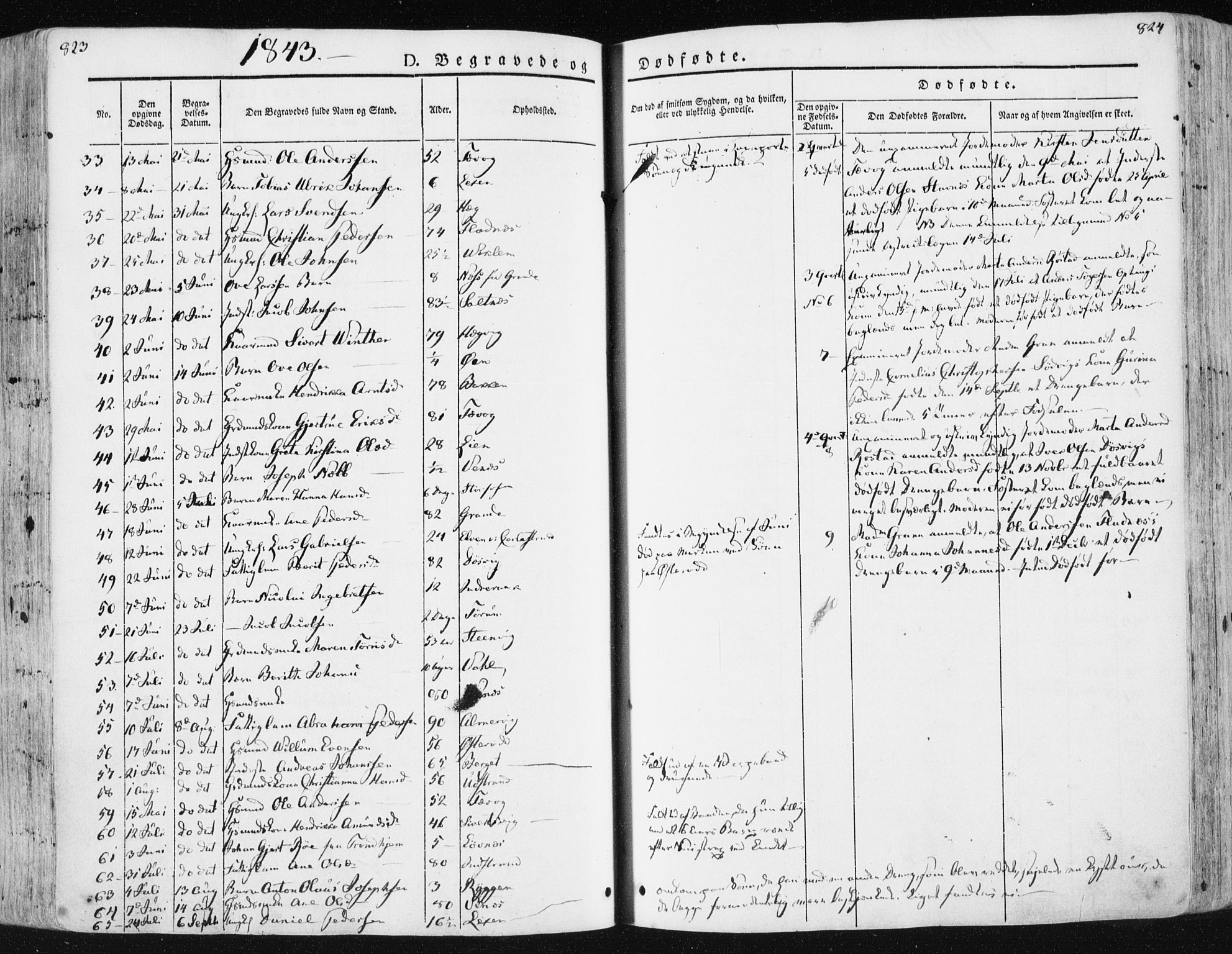 Ministerialprotokoller, klokkerbøker og fødselsregistre - Sør-Trøndelag, AV/SAT-A-1456/659/L0736: Parish register (official) no. 659A06, 1842-1856, p. 823-824