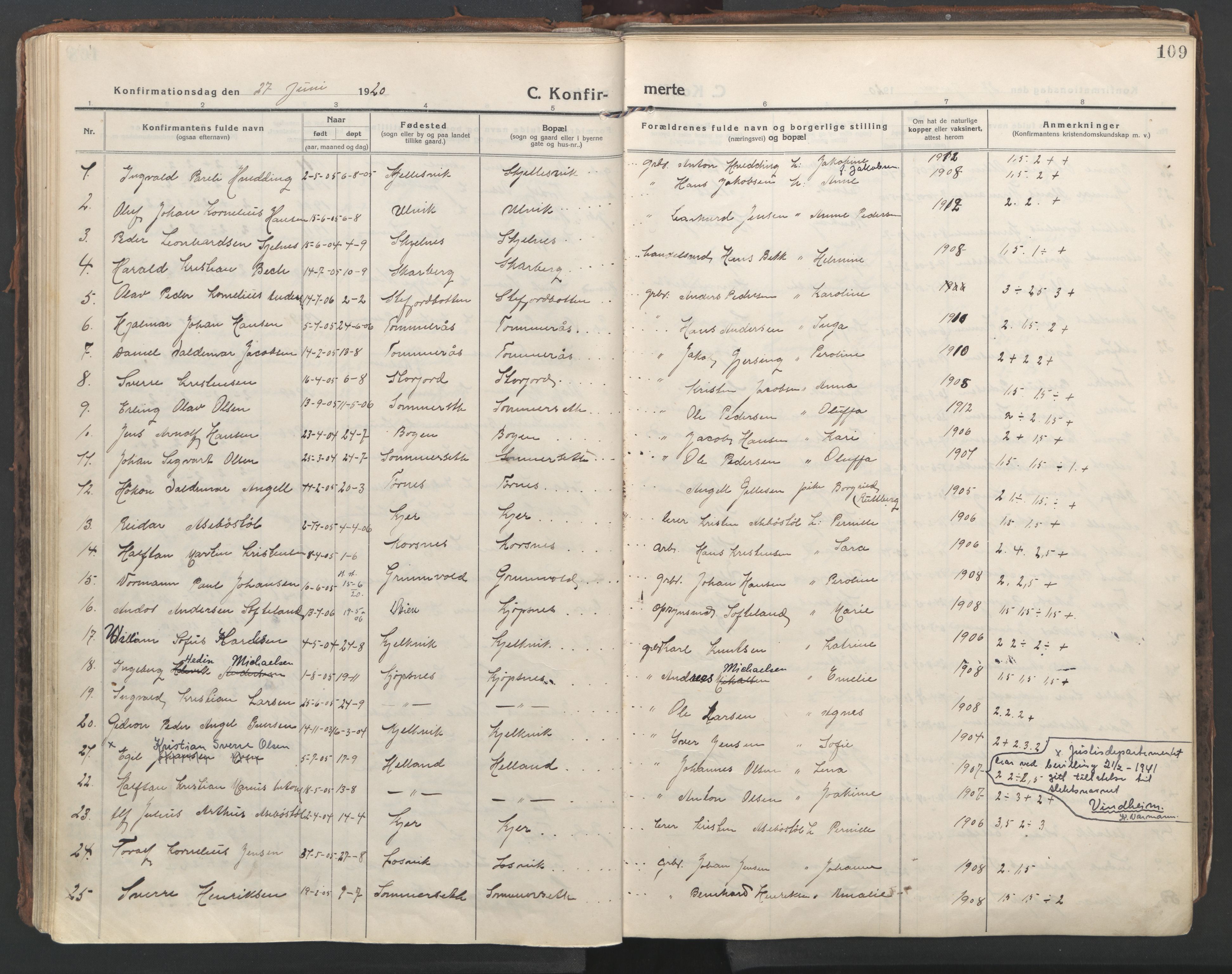 Ministerialprotokoller, klokkerbøker og fødselsregistre - Nordland, SAT/A-1459/861/L0872: Parish register (official) no. 861A07, 1915-1924, p. 109