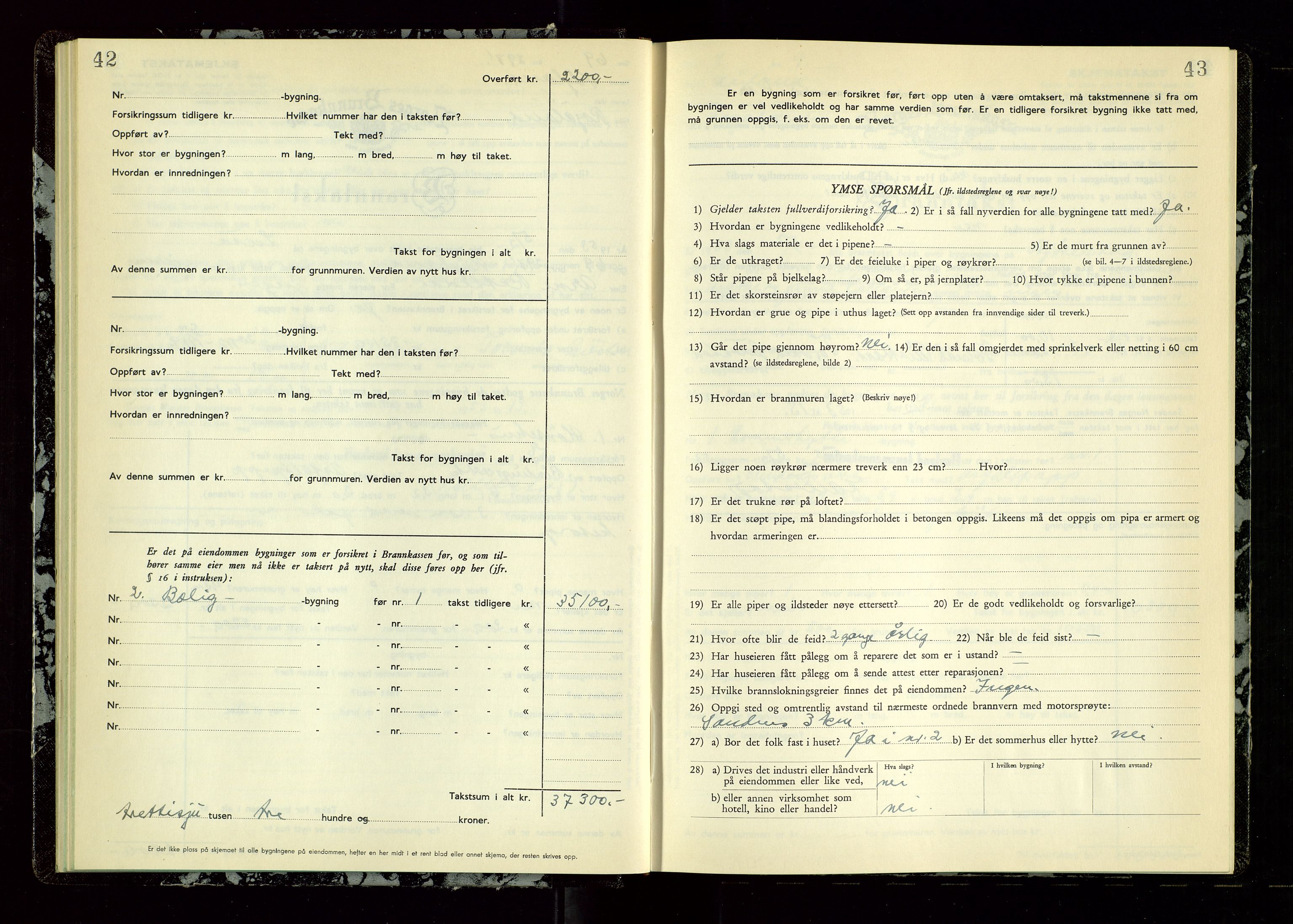 Høyland/Sandnes lensmannskontor, AV/SAST-A-100166/Gob/L0009: "Branntakstprotokoll", 1952-1955, p. 42-43