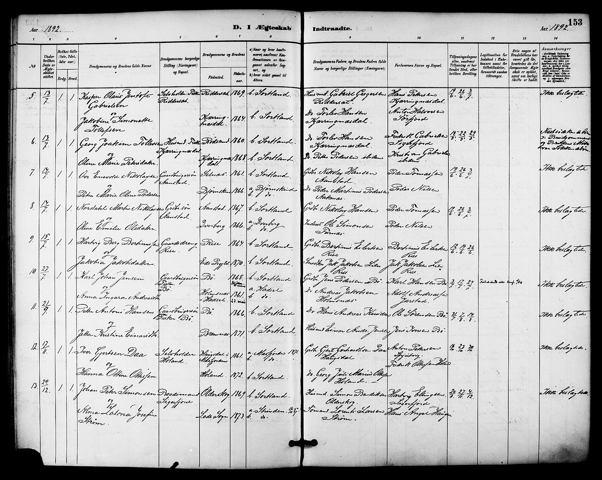 Ministerialprotokoller, klokkerbøker og fødselsregistre - Nordland, SAT/A-1459/895/L1371: Parish register (official) no. 895A06, 1885-1894, p. 153