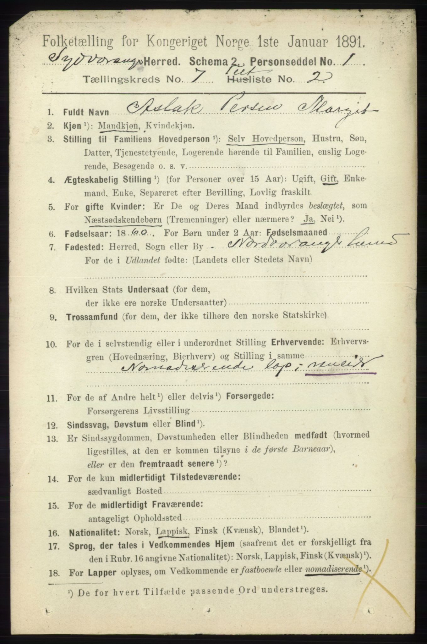 RA, 1891 census for 2030 Sør-Varanger, 1891, p. 2255