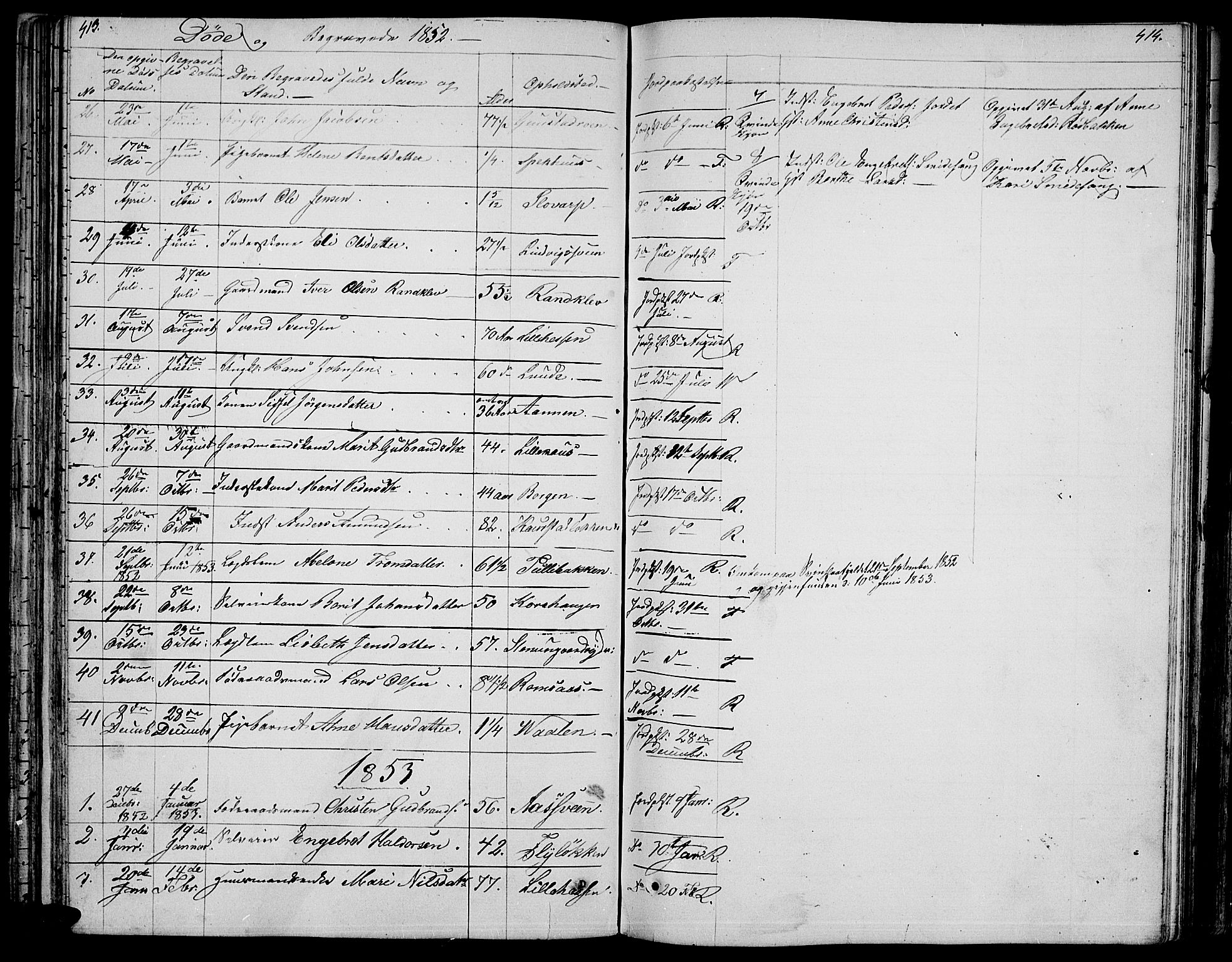 Ringebu prestekontor, SAH/PREST-082/H/Ha/Hab/L0002: Parish register (copy) no. 2, 1839-1853, p. 413-414