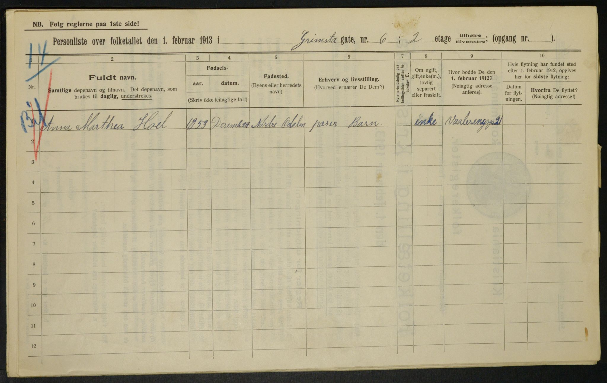 OBA, Municipal Census 1913 for Kristiania, 1913, p. 30036