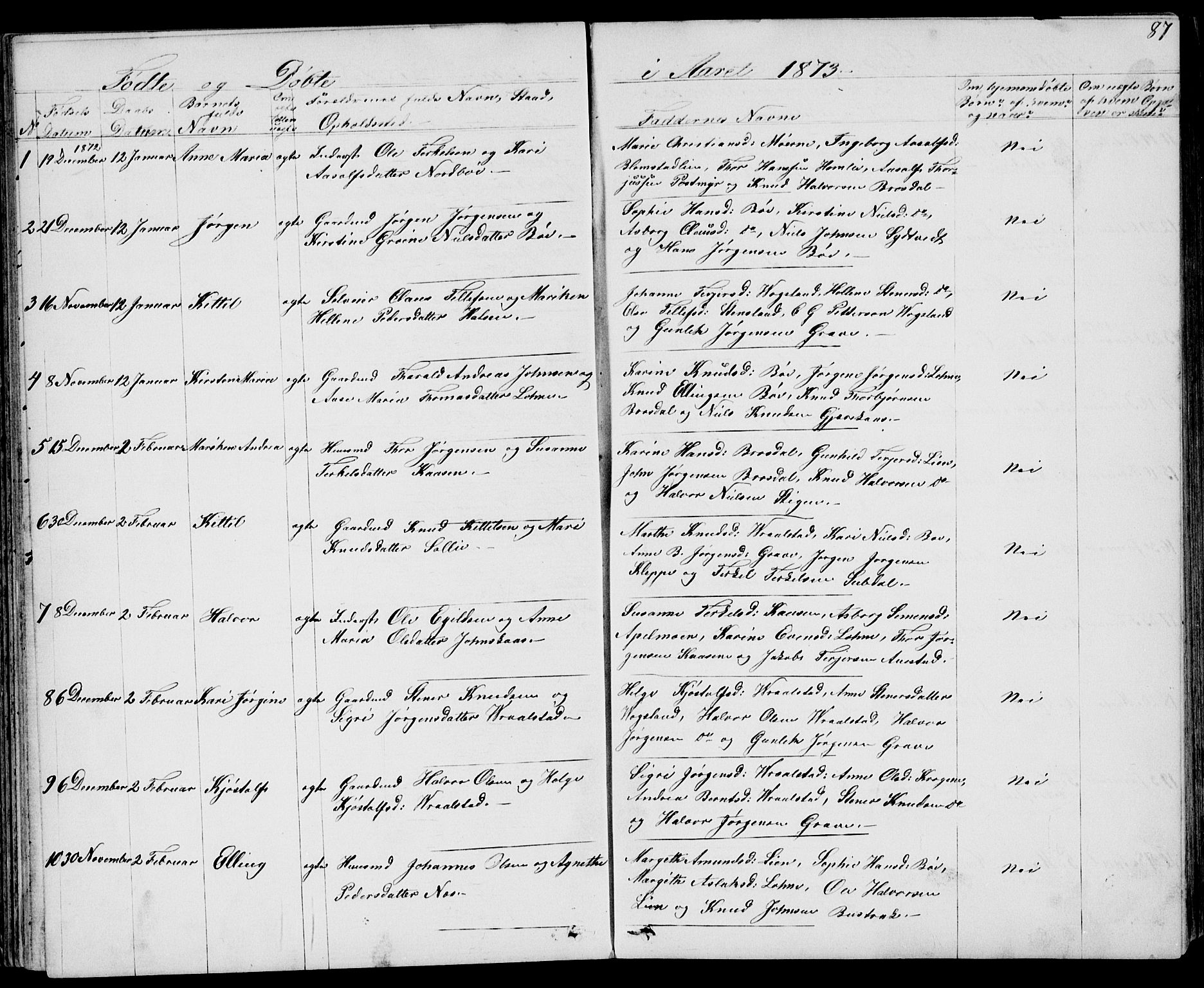 Drangedal kirkebøker, SAKO/A-258/G/Gb/L0001: Parish register (copy) no. II 1, 1856-1894, p. 87