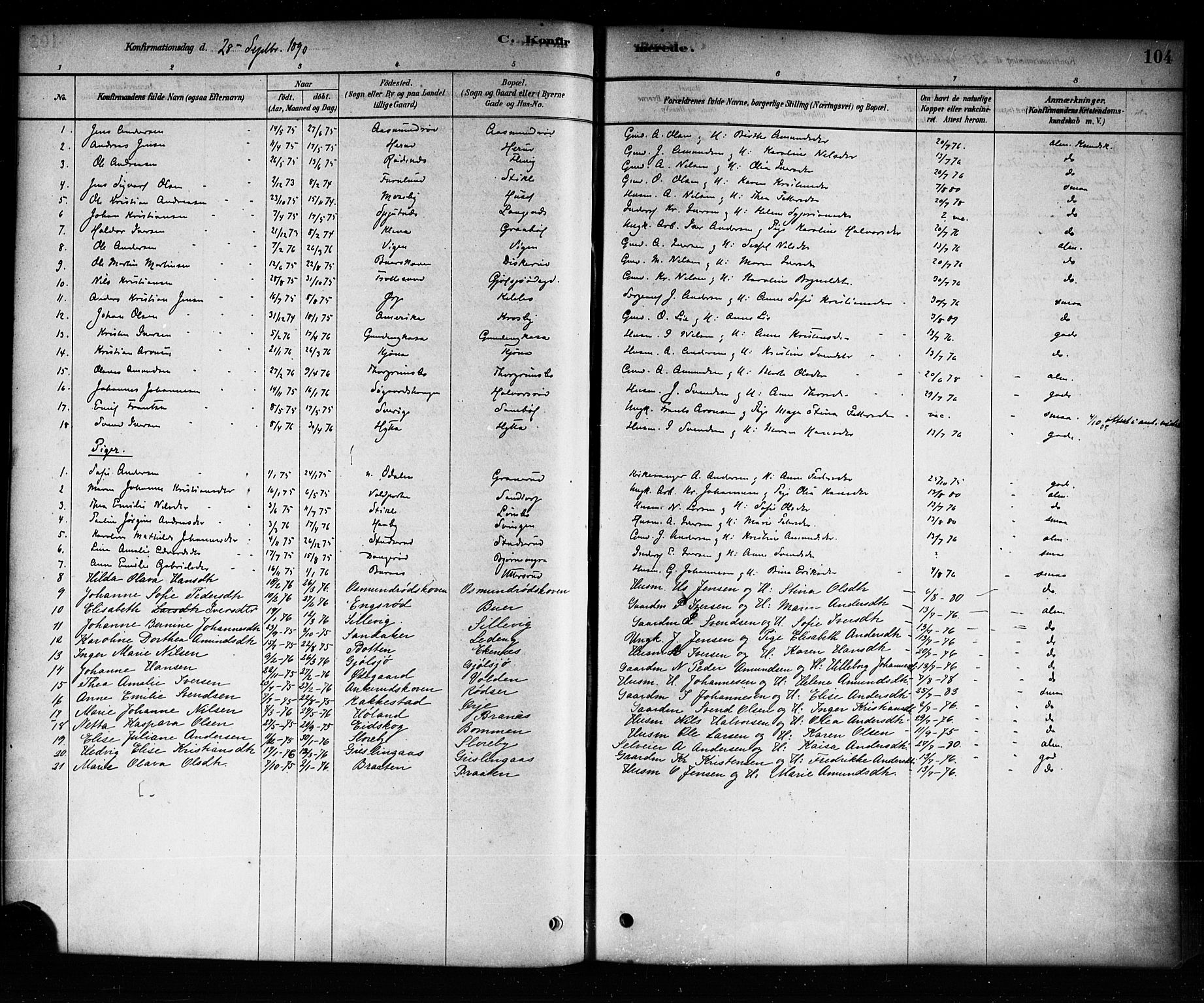 Aremark prestekontor Kirkebøker, SAO/A-10899/F/Fb/L0004: Parish register (official) no. II 4, 1878-1895, p. 104