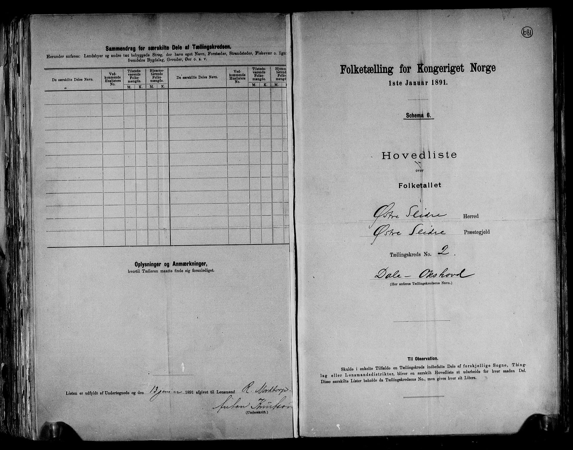 RA, 1891 census for 0544 Øystre Slidre, 1891, p. 9