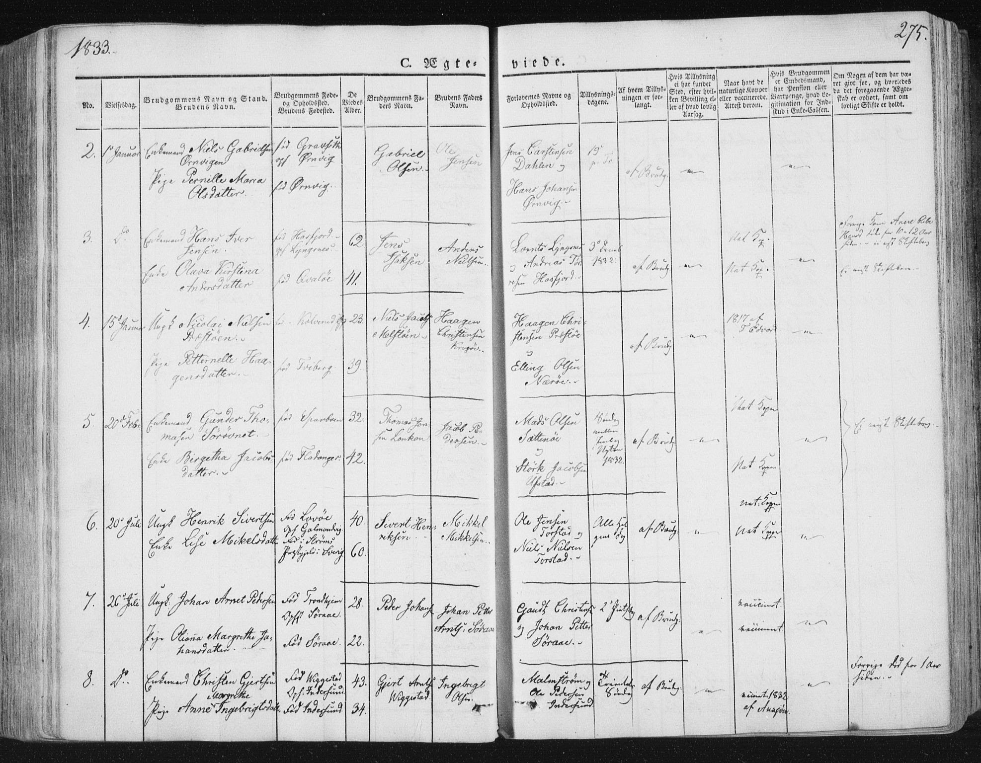 Ministerialprotokoller, klokkerbøker og fødselsregistre - Nord-Trøndelag, SAT/A-1458/784/L0669: Parish register (official) no. 784A04, 1829-1859, p. 275