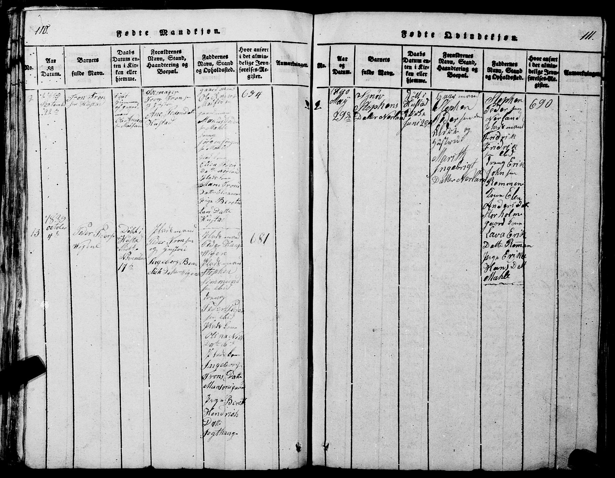 Ministerialprotokoller, klokkerbøker og fødselsregistre - Møre og Romsdal, SAT/A-1454/567/L0781: Parish register (copy) no. 567C01, 1818-1845, p. 110-111