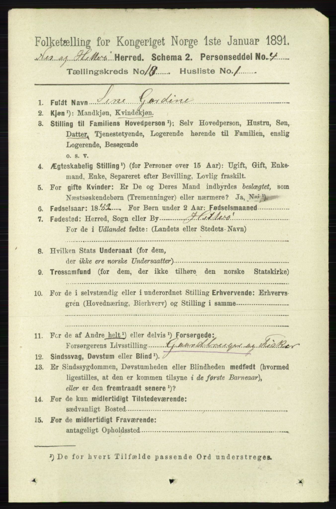 RA, 1891 census for 1043 Hidra og Nes, 1891, p. 4143