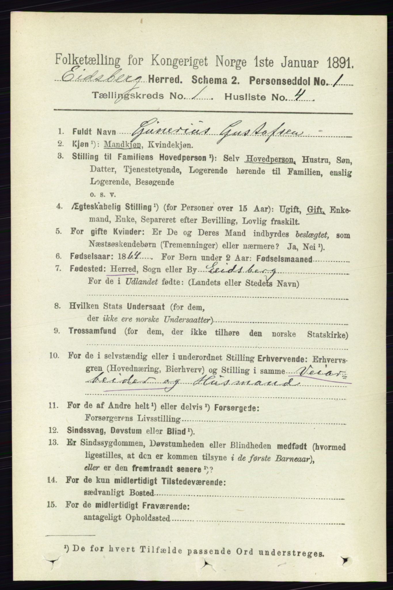RA, 1891 census for 0125 Eidsberg, 1891, p. 161