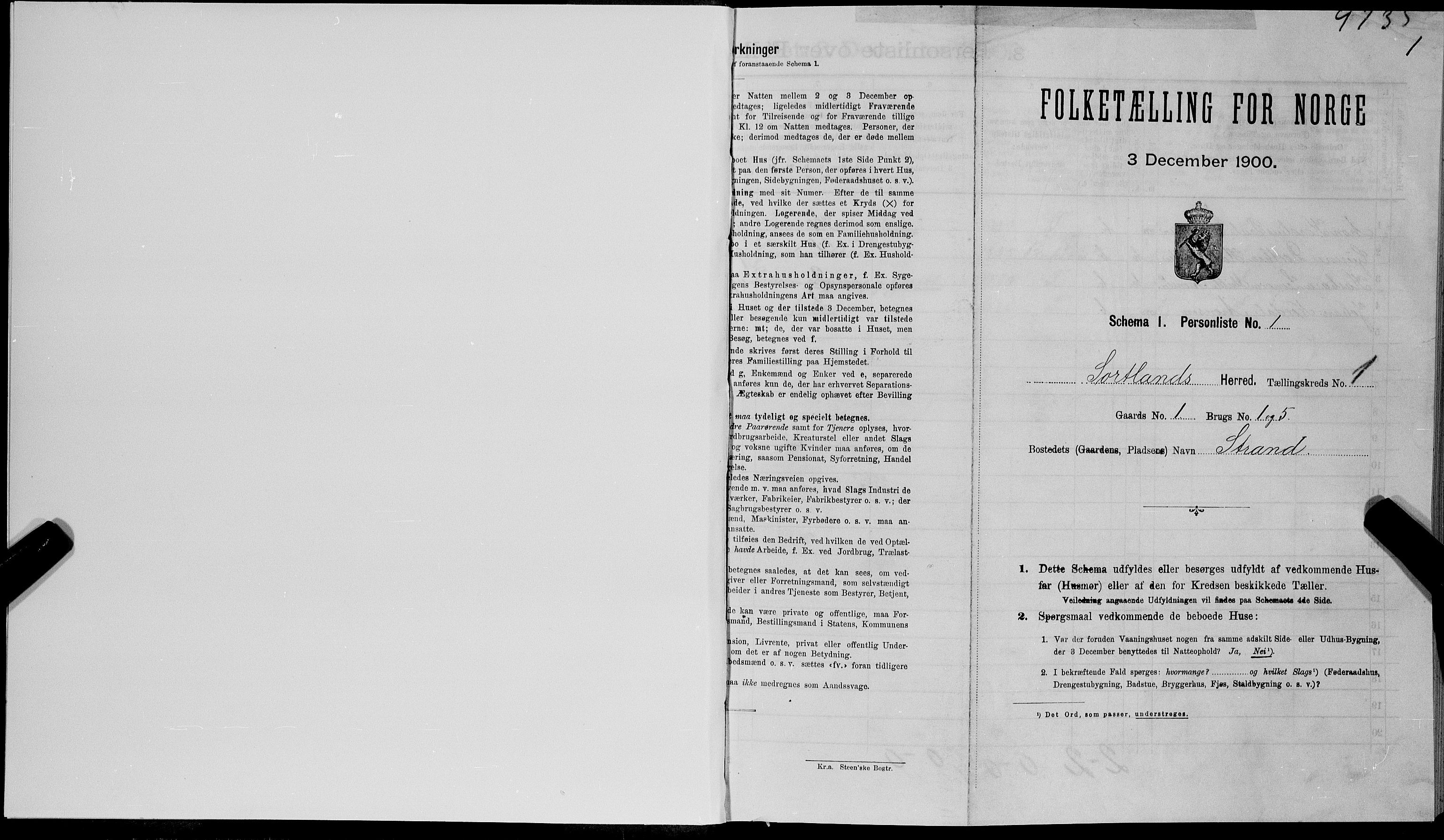 SAT, 1900 census for Sortland, 1900, p. 18