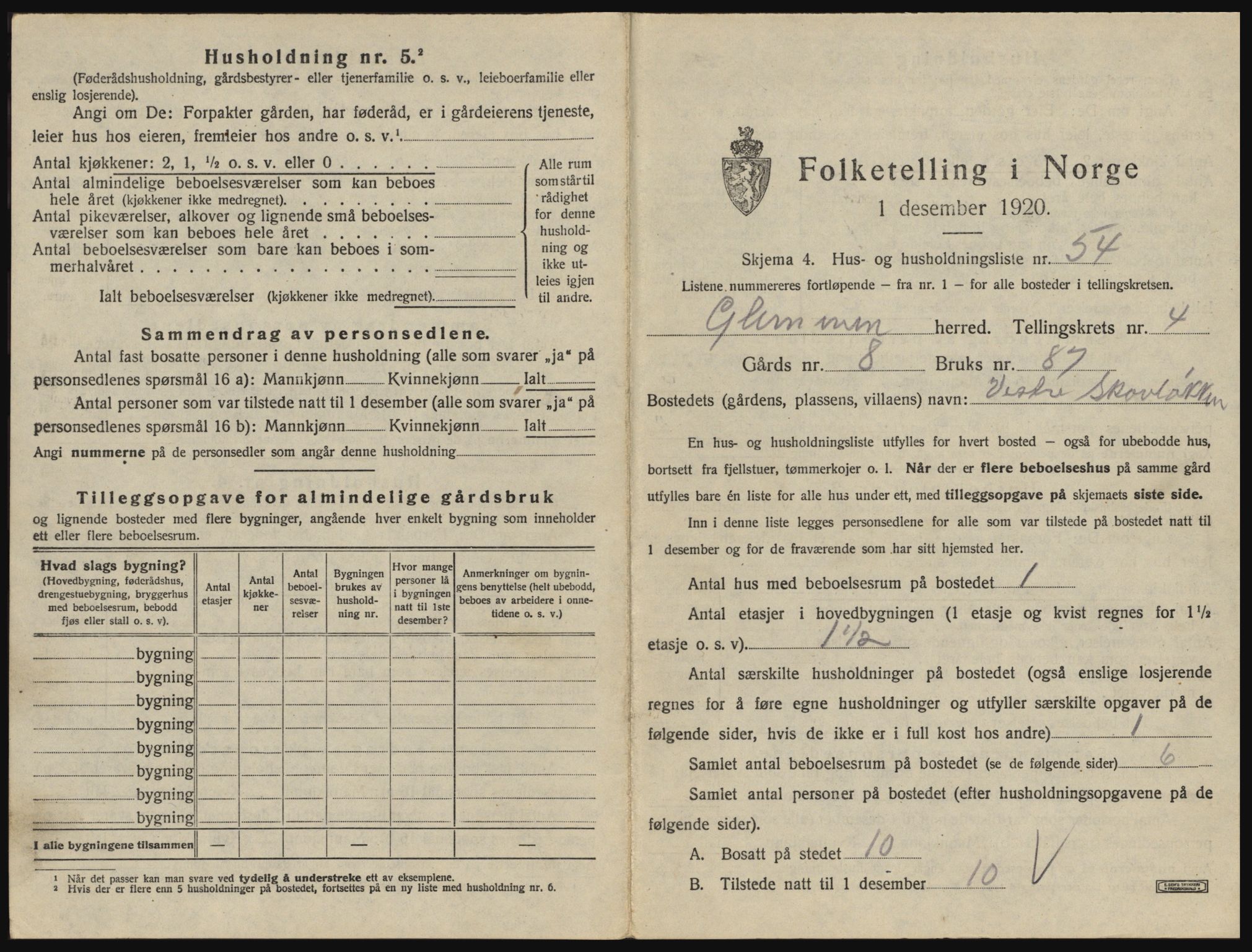 SAO, 1920 census for Glemmen, 1920, p. 1295