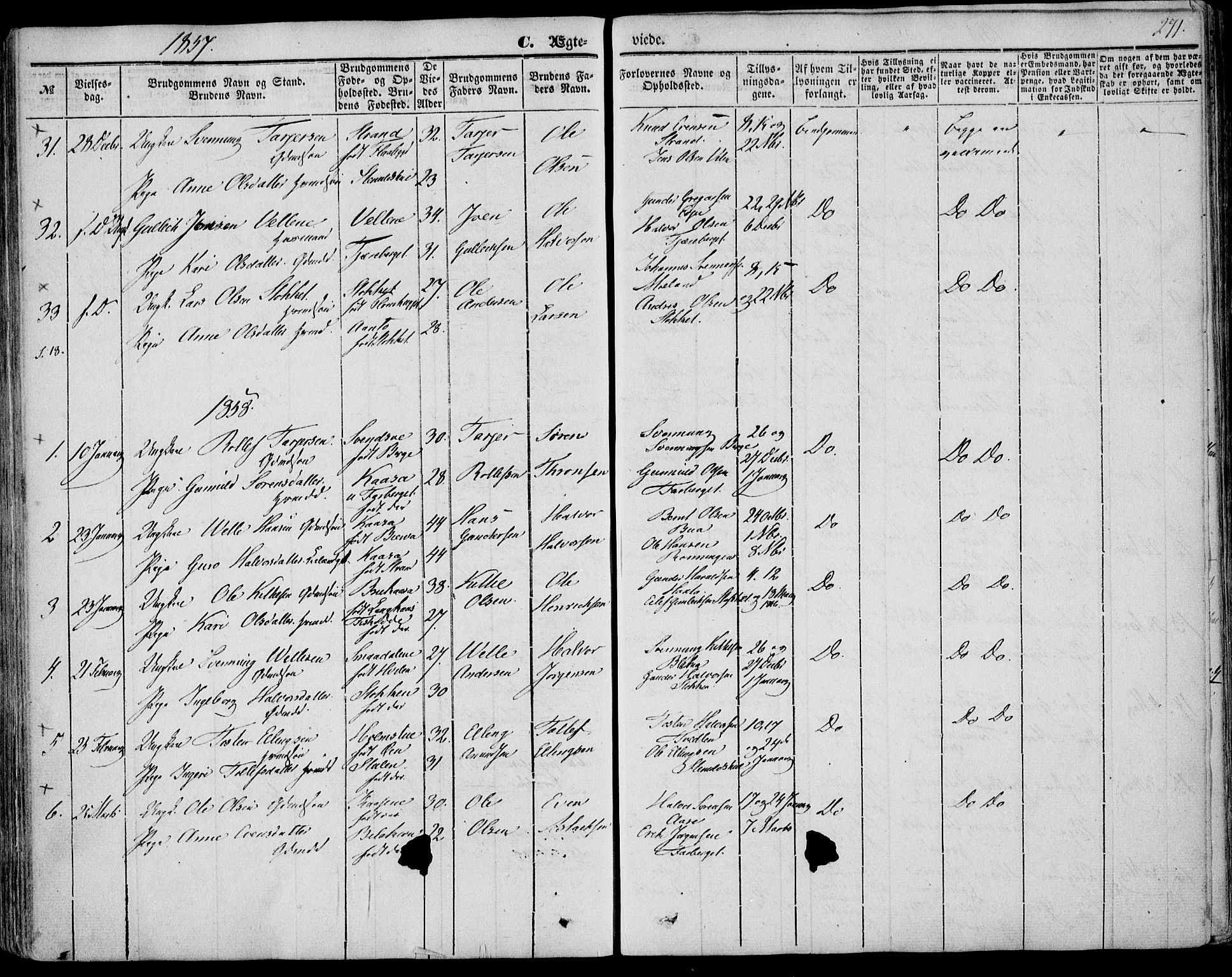 Bø kirkebøker, AV/SAKO-A-257/F/Fa/L0008: Parish register (official) no. 8, 1849-1861, p. 271