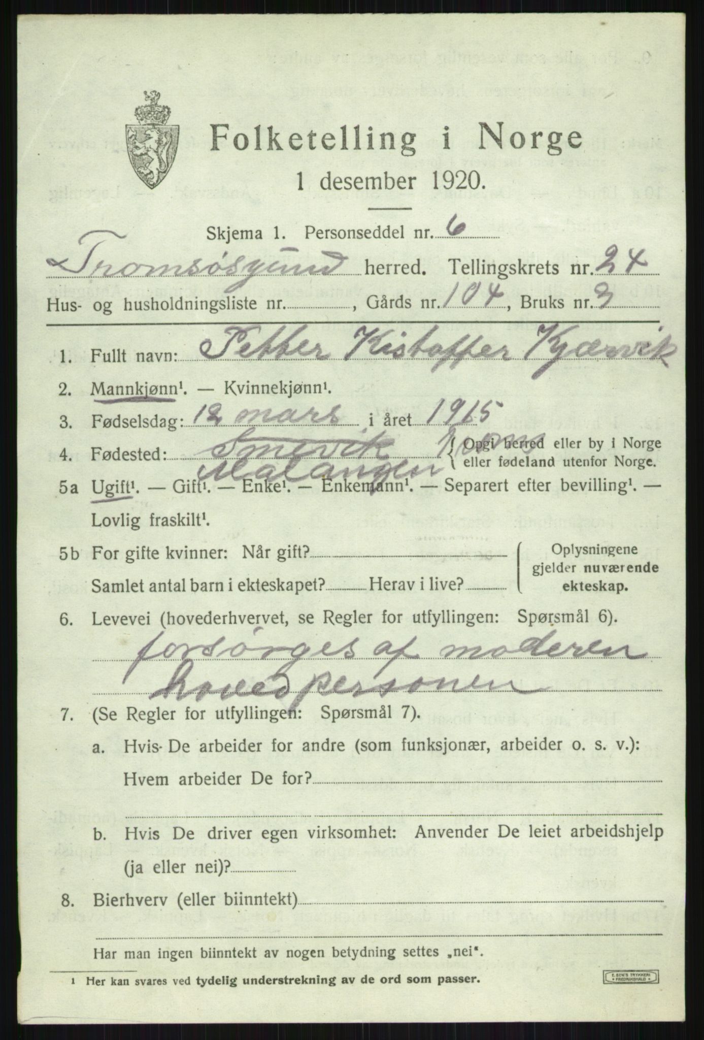 SATØ, 1920 census for Tromsøysund, 1920, p. 11742