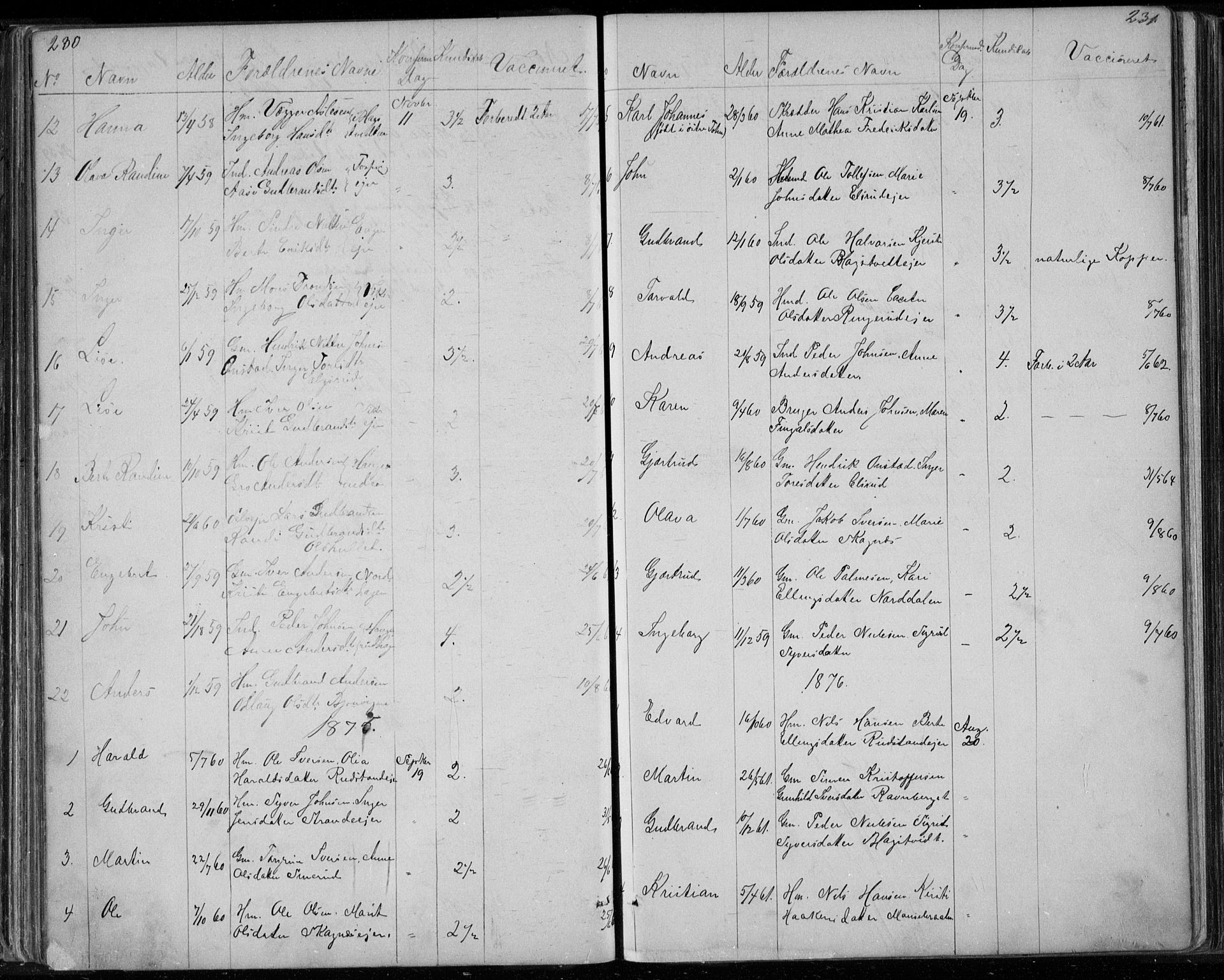 Ådal kirkebøker, AV/SAKO-A-248/G/Ga/L0003: Parish register (copy) no. I 3, 1862-1891, p. 230-231