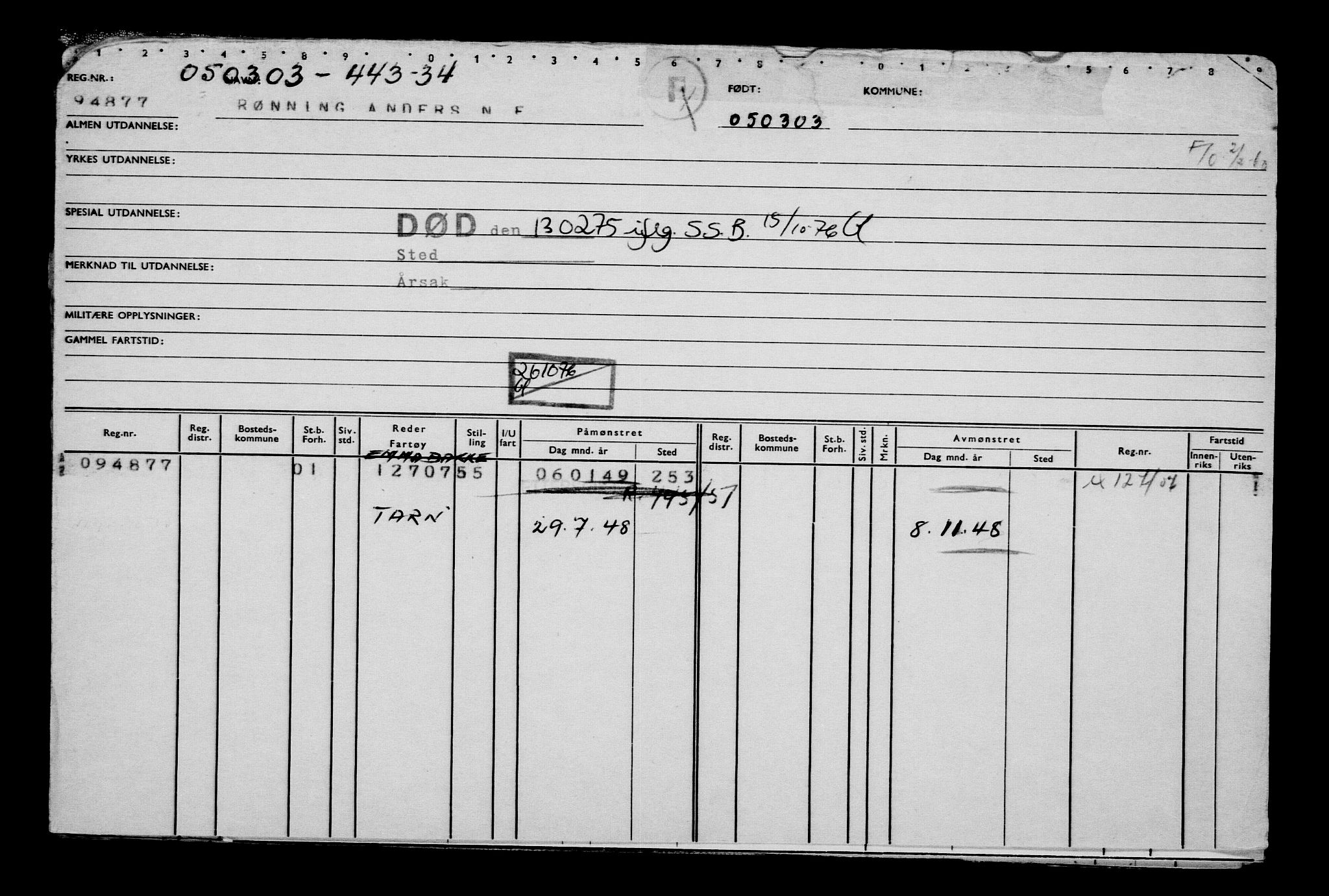 Direktoratet for sjømenn, RA/S-3545/G/Gb/L0048: Hovedkort, 1903, p. 293