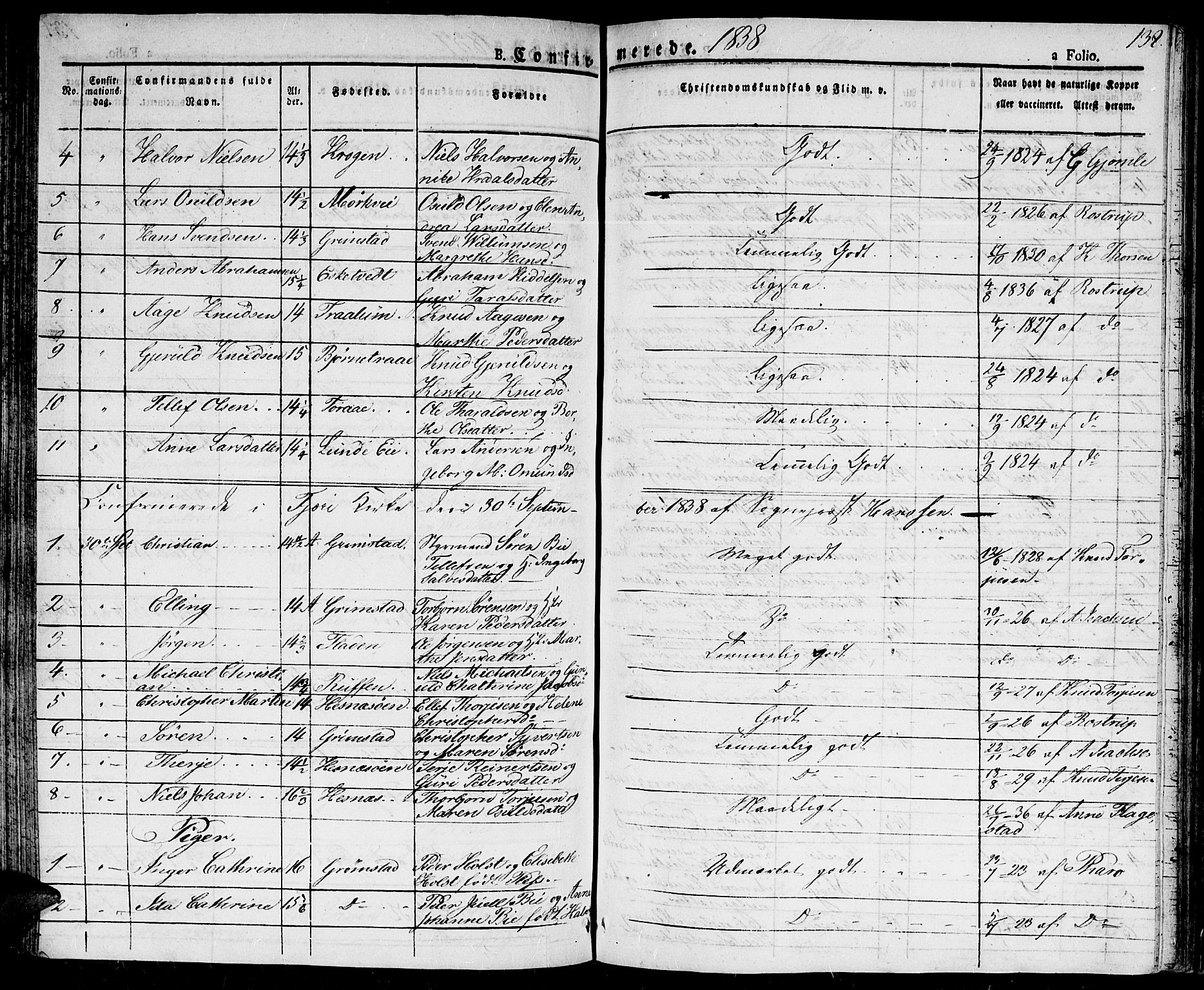 Fjære sokneprestkontor, SAK/1111-0011/F/Fa/L0002: Parish register (official) no. A 2, 1827-1839, p. 138